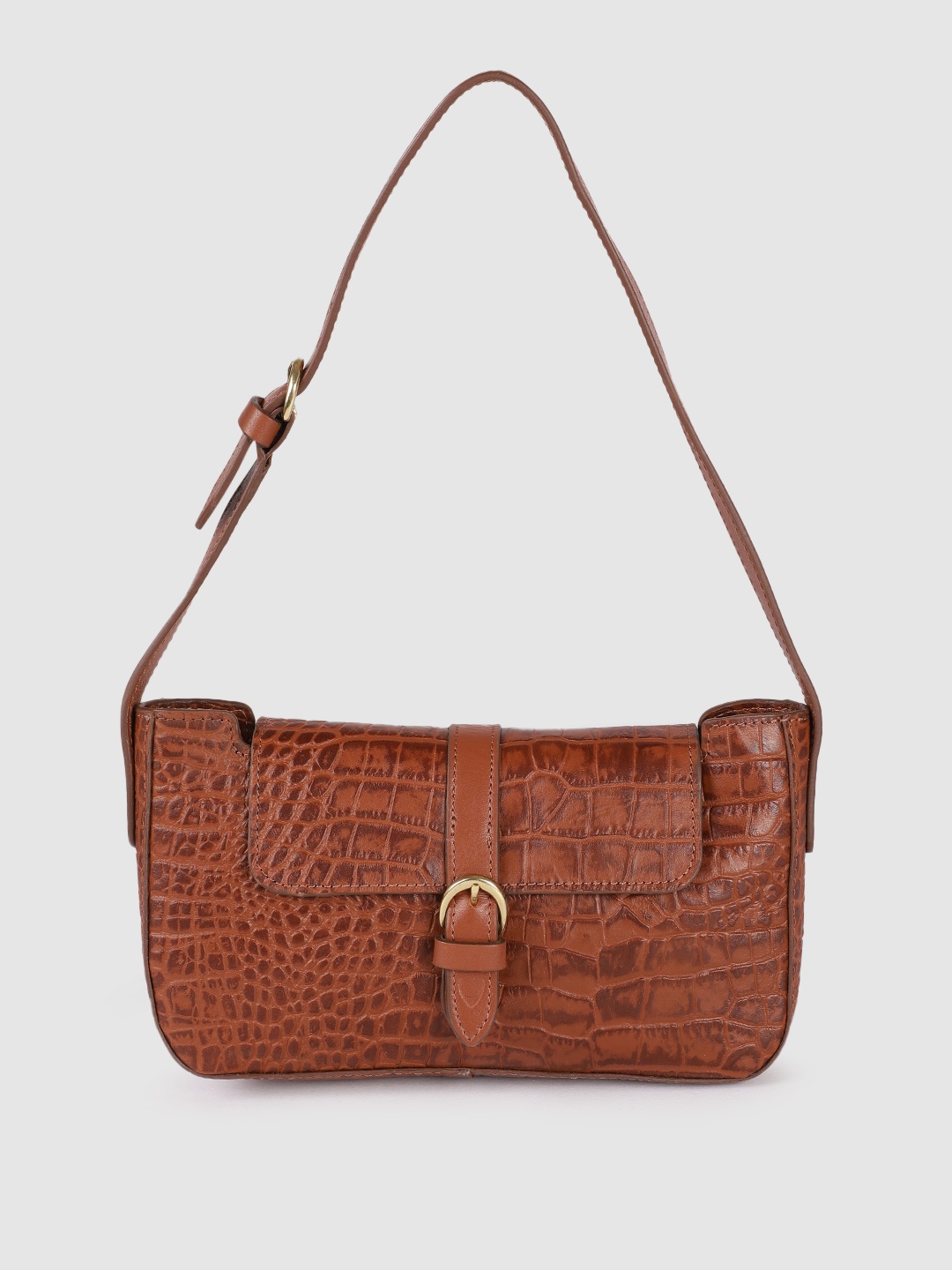 

Hidesign Tan Brown Textured Leather Structured Shoulder Bag