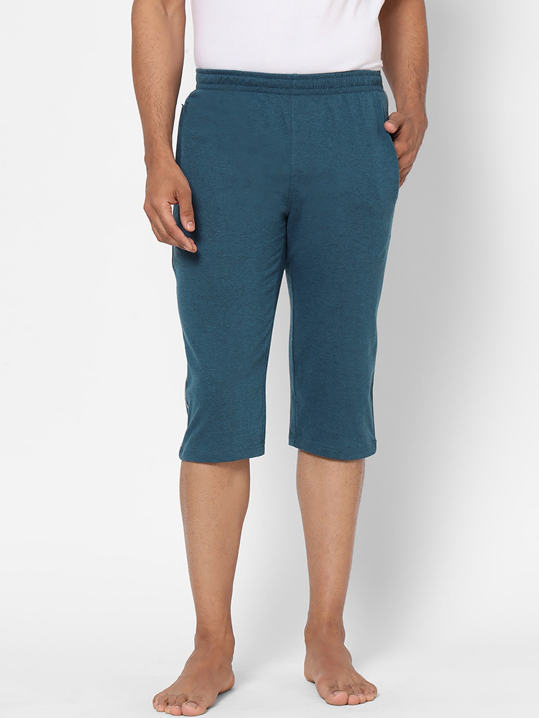 

Sweet Dreams Men Teal Blue Cotton Three-Fourth Lounge Pants