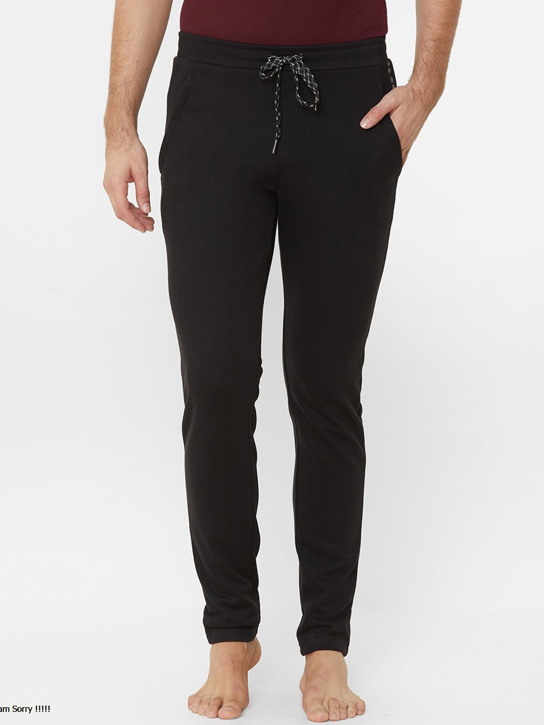 

Sweet Dreams Men Black Solid Slim-Fit Mid Rise Cotton Lounge Pants