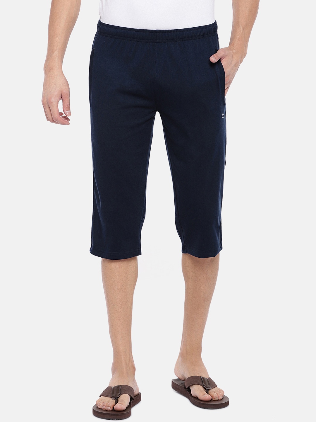 

Sweet Dreams Men Navy Blue Solid Cotton Capri Lounge Pant