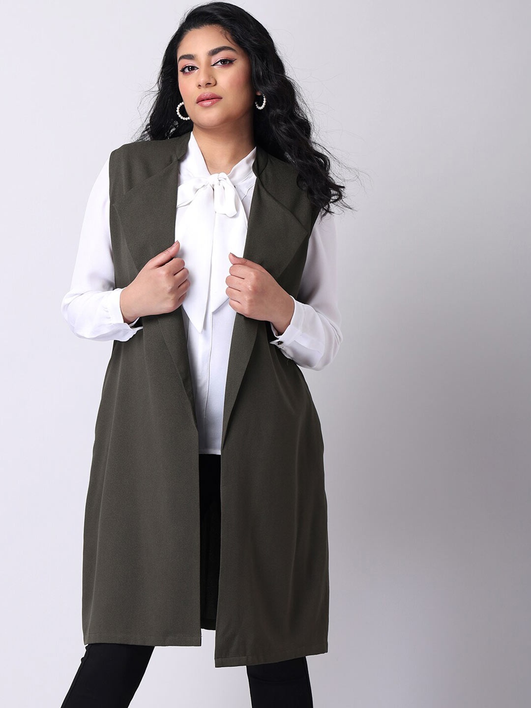 

FabAlley Curve Women Olive Green Draped Longline Shrug
