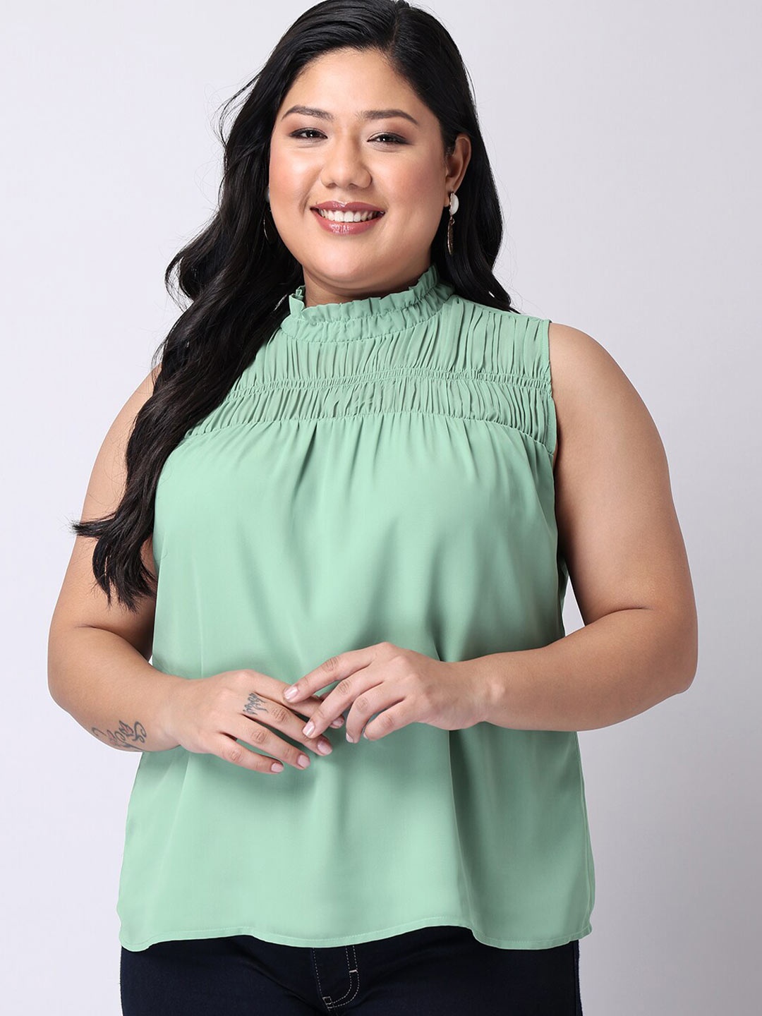 

FabAlley Curve Plus Size Green Georgette Top