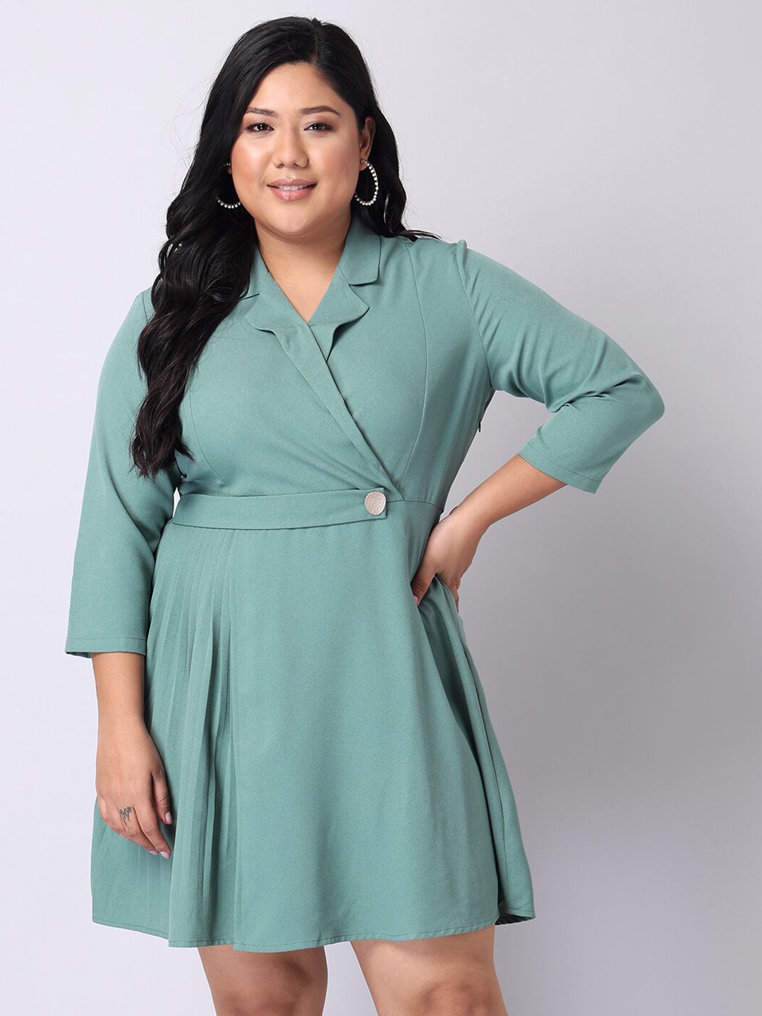 

FabAlley Plus Size Women Curve Green Crepe Dress