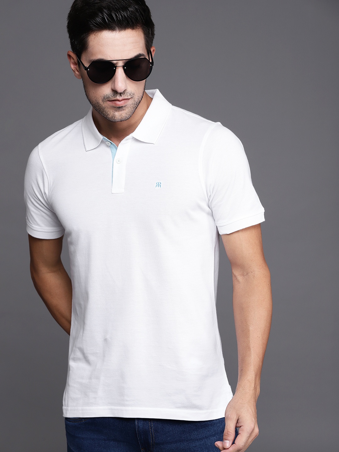 

Raymond Men White Polo Collar Pure Cotton T-shirt