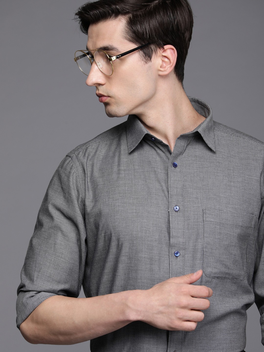 

Raymond Men Charcoal Self Design Slim Fit Pure Cotton Casual Shirt