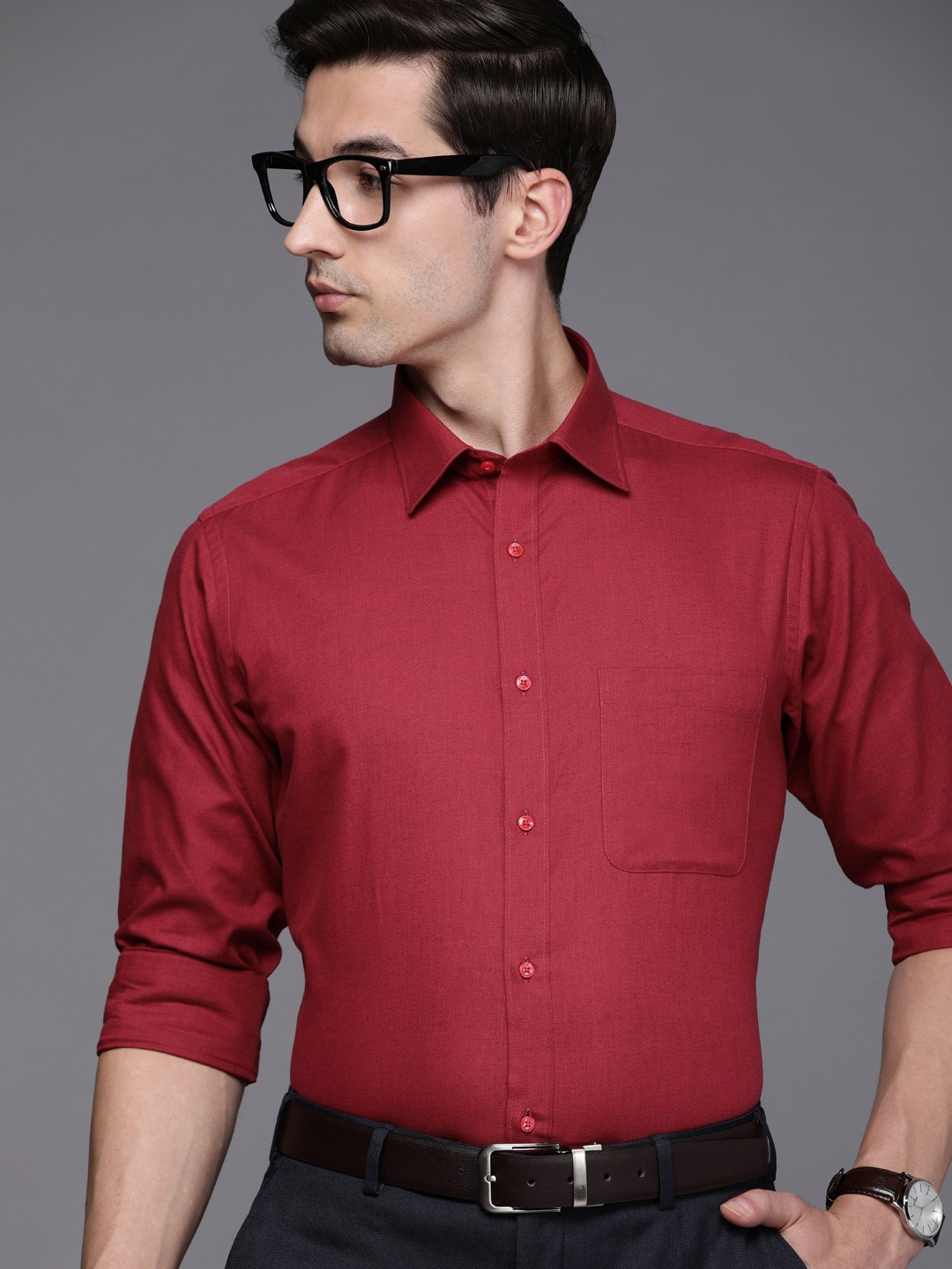 

Raymond Men Red Self-Design Slim Fit Pure Cotton Formal Shirt