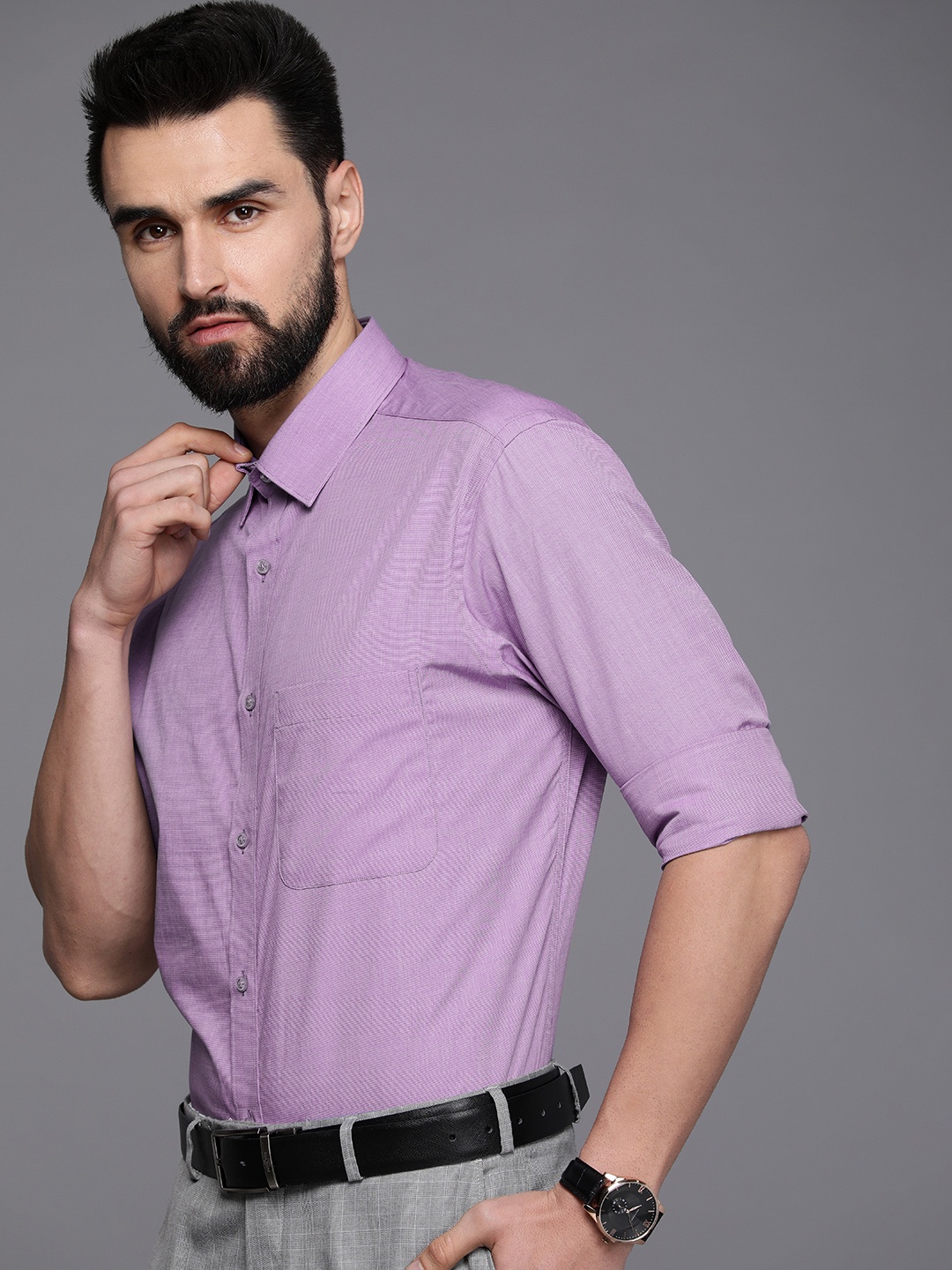 

Raymond Men Purple Self-Design Slim Fit Pure Cotton Formal Shirt