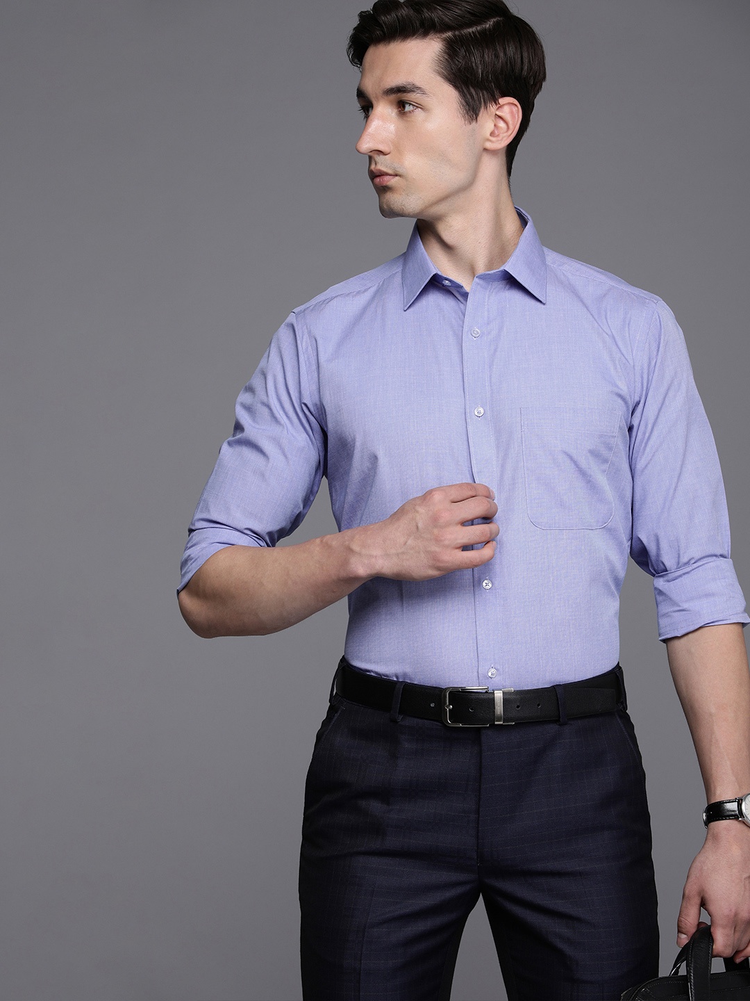 

Raymond Men Blue Self-Design Slim Fit Pure Cotton Formal Shirt