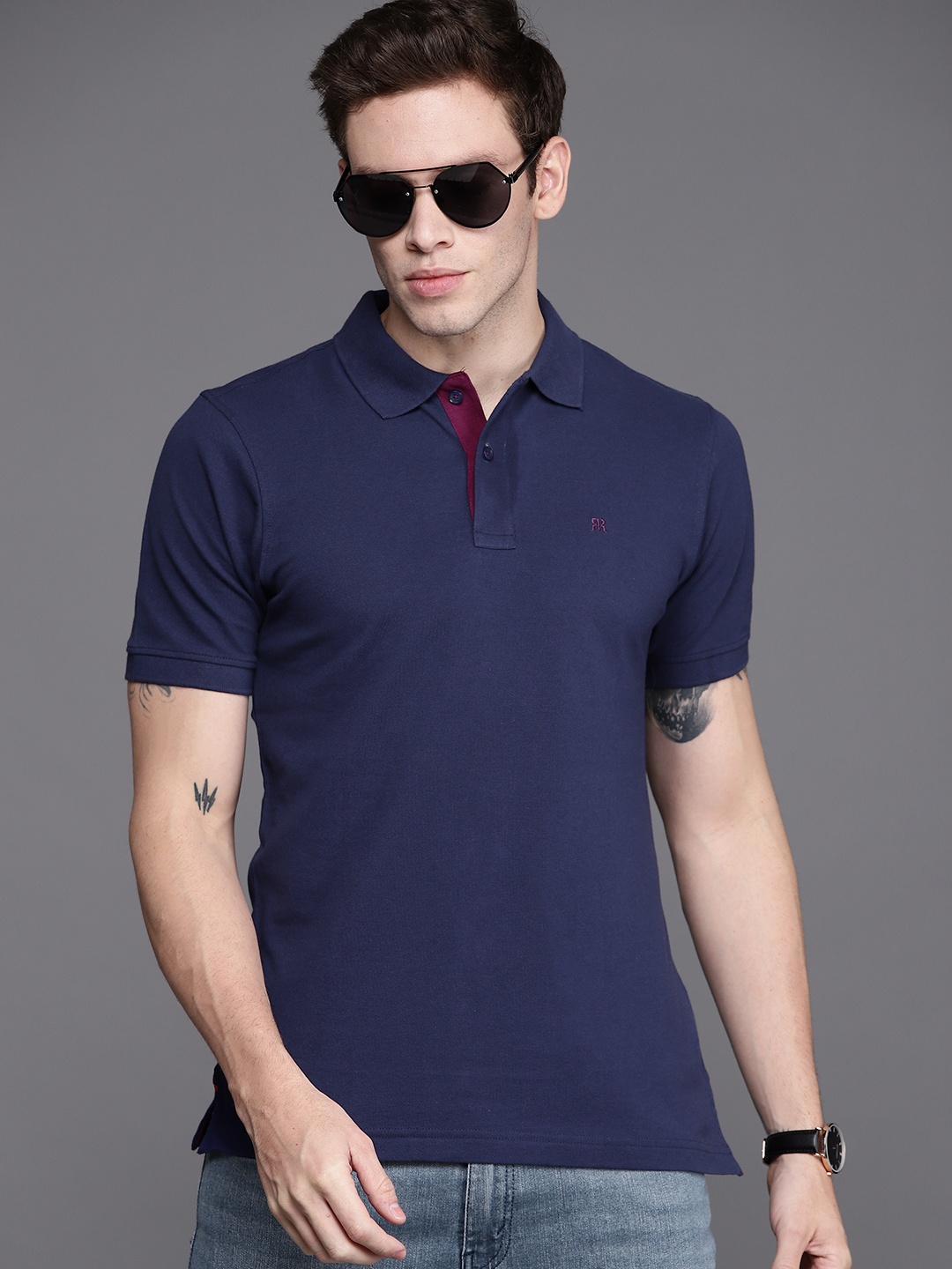 

Raymond Men Navy Blue Polo Collar Pure Cotton T-shirt