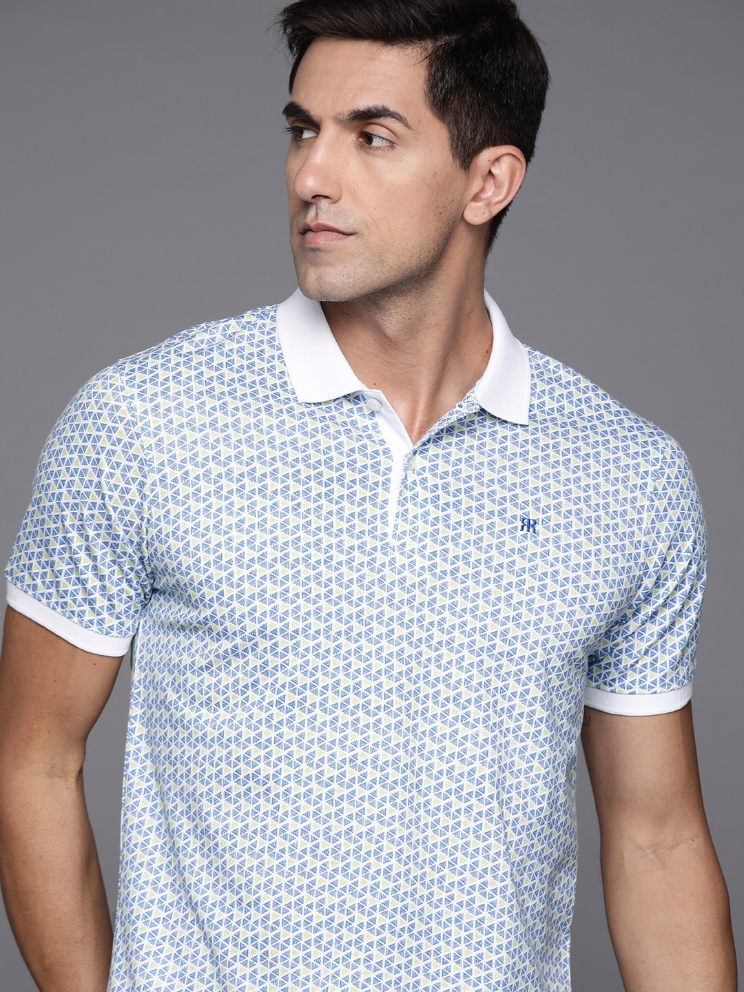 

Raymond Men Blue & White Printed Polo Collar T-shirt