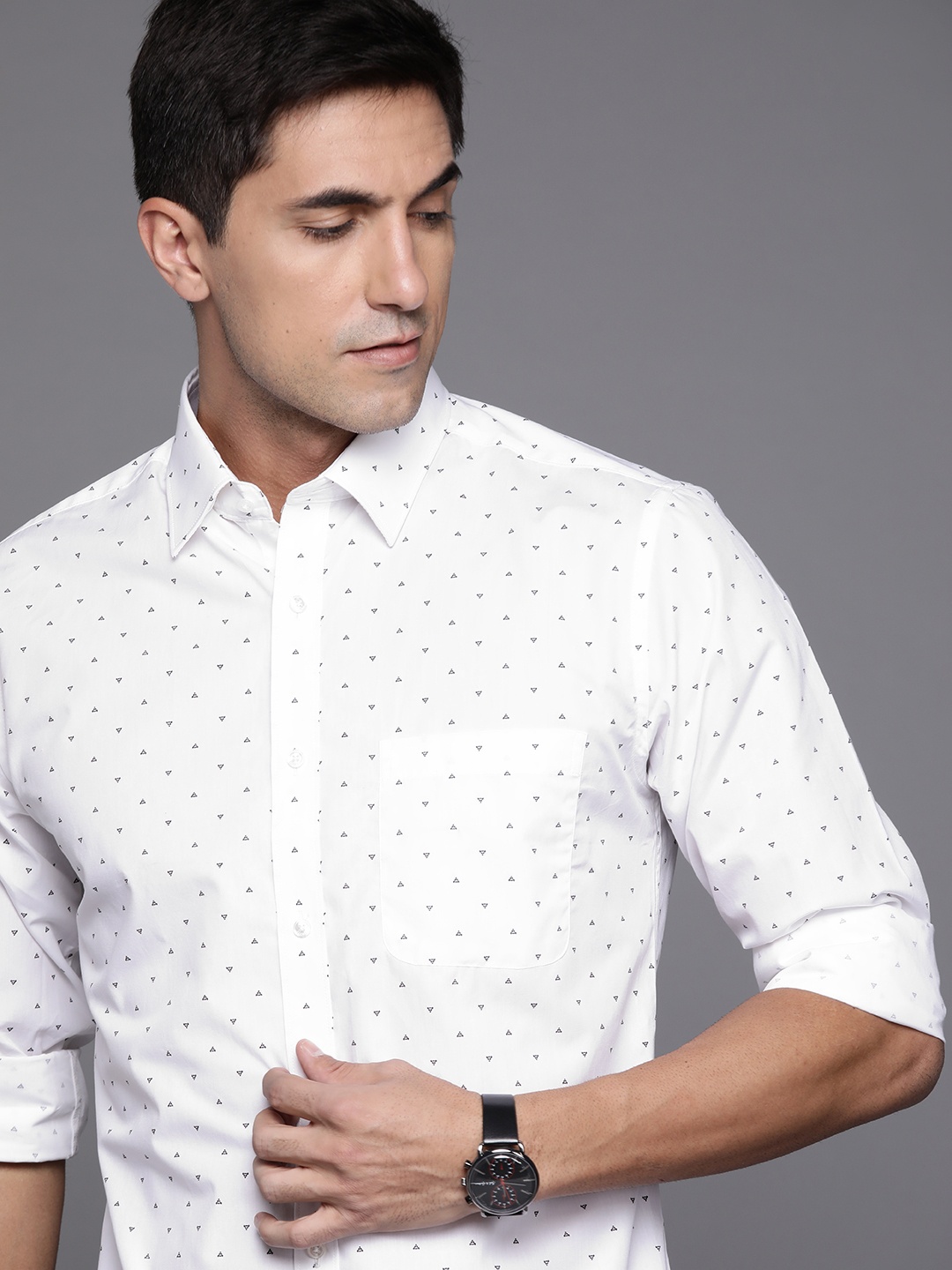 Raymond Men White Pure Cotton Slim Fit Printed Casual Shirt