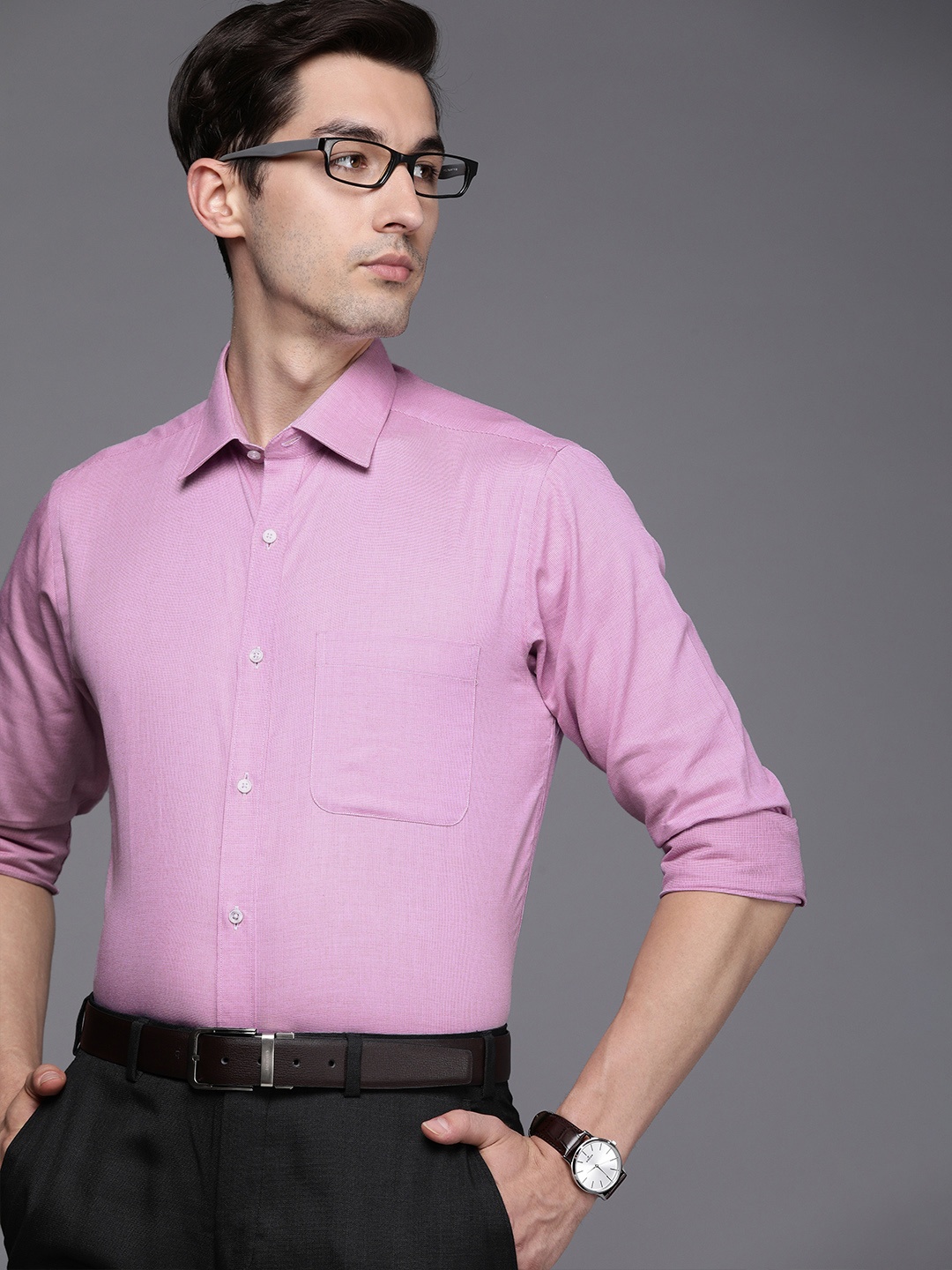 

Raymond Men Violet Self-Design Slim Fit Pure Cotton Formal Shirt