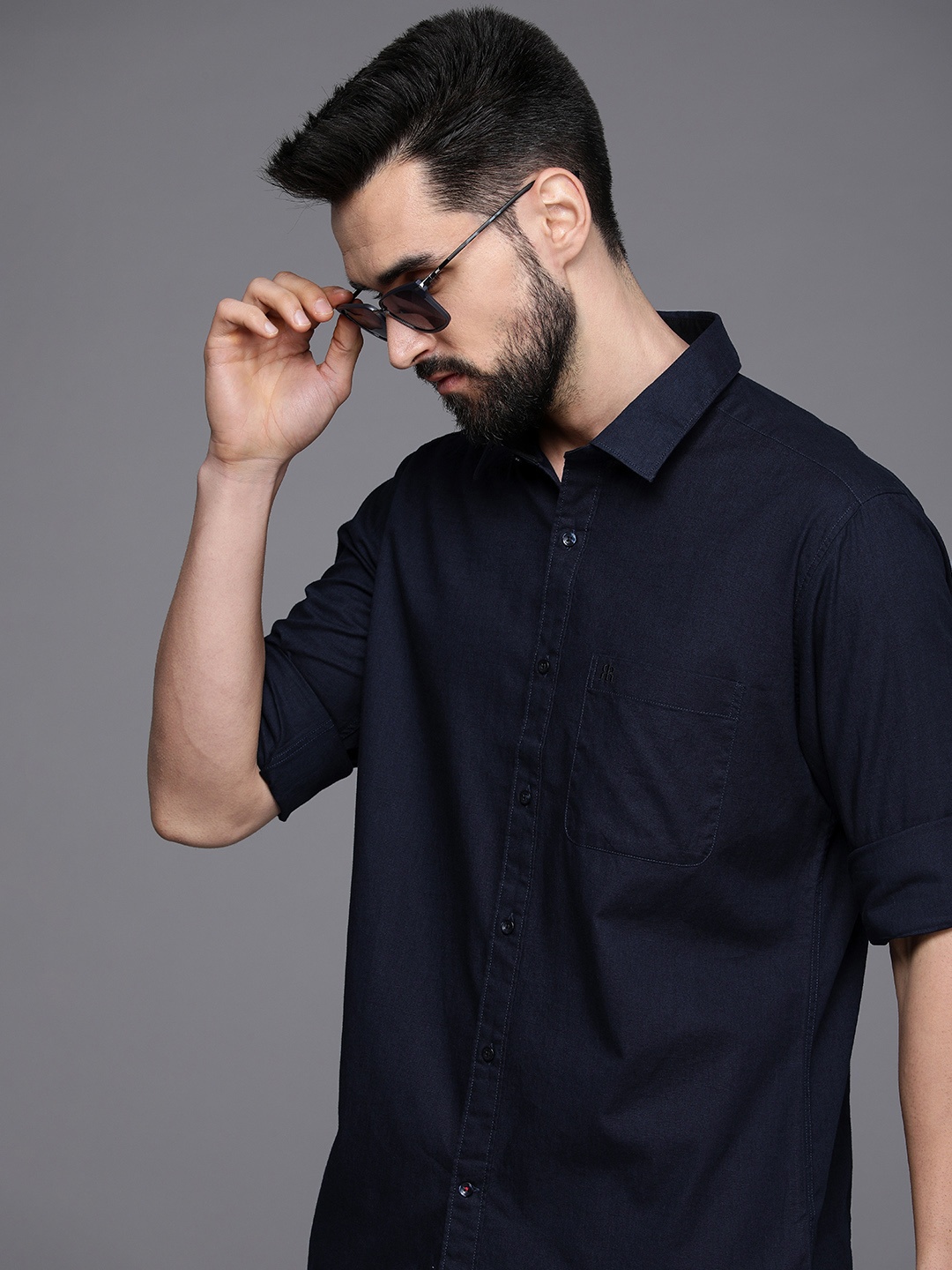 

Raymond Men Navy Blue Slim Fit Pure Cotton Casual Shirt