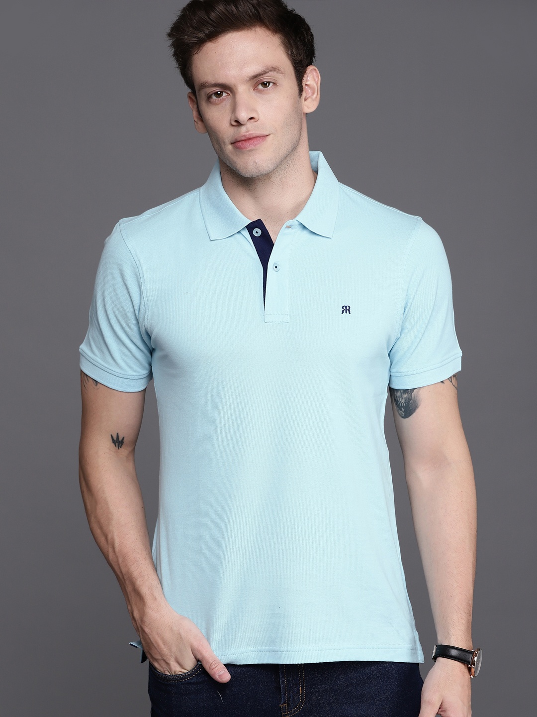 

Raymond Men Blue Polo Collar Pure Cotton T-shirt