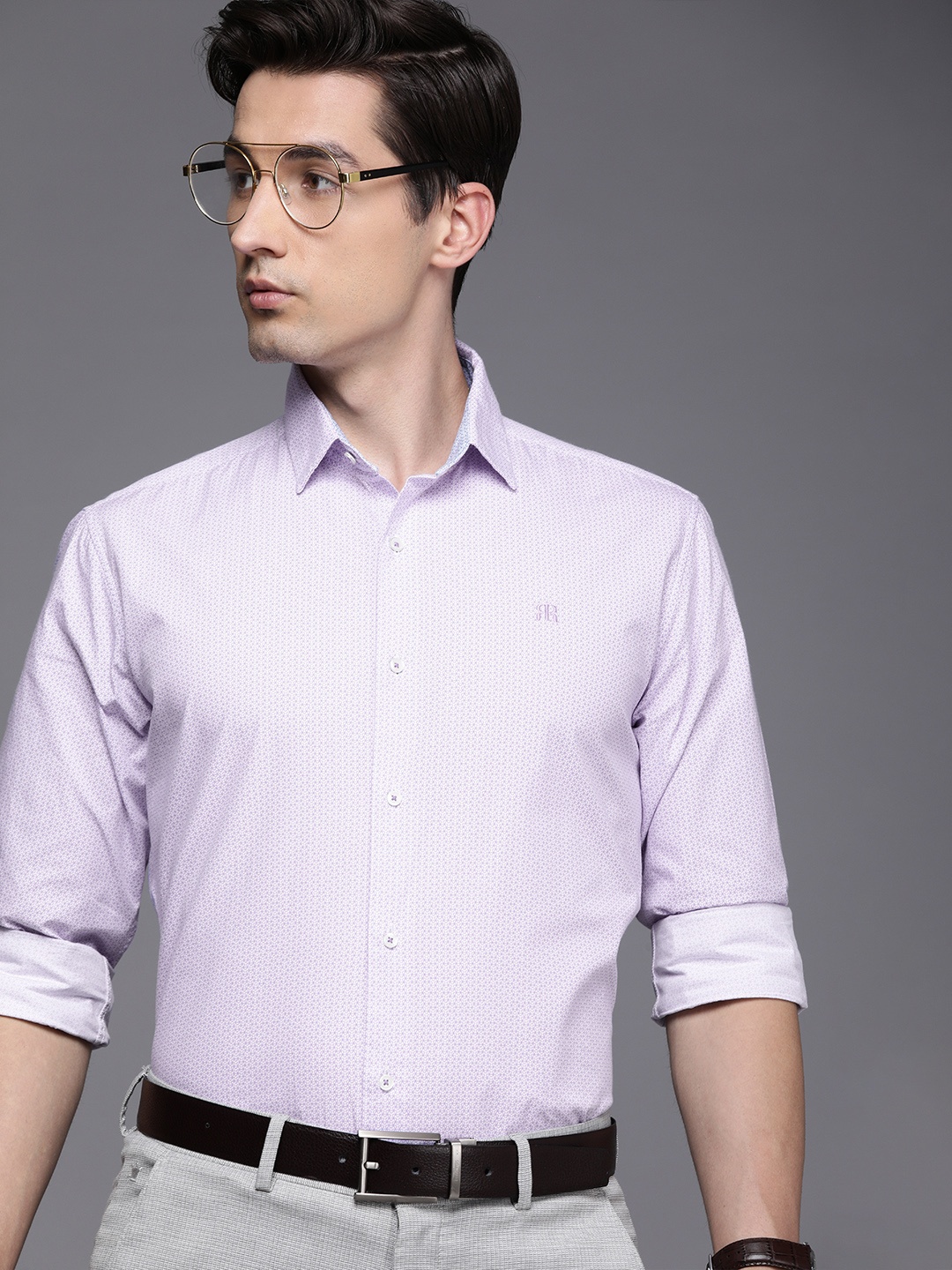 

Raymond Men White & Purple Slim Fit Printed Pure Cotton Formal Shirt