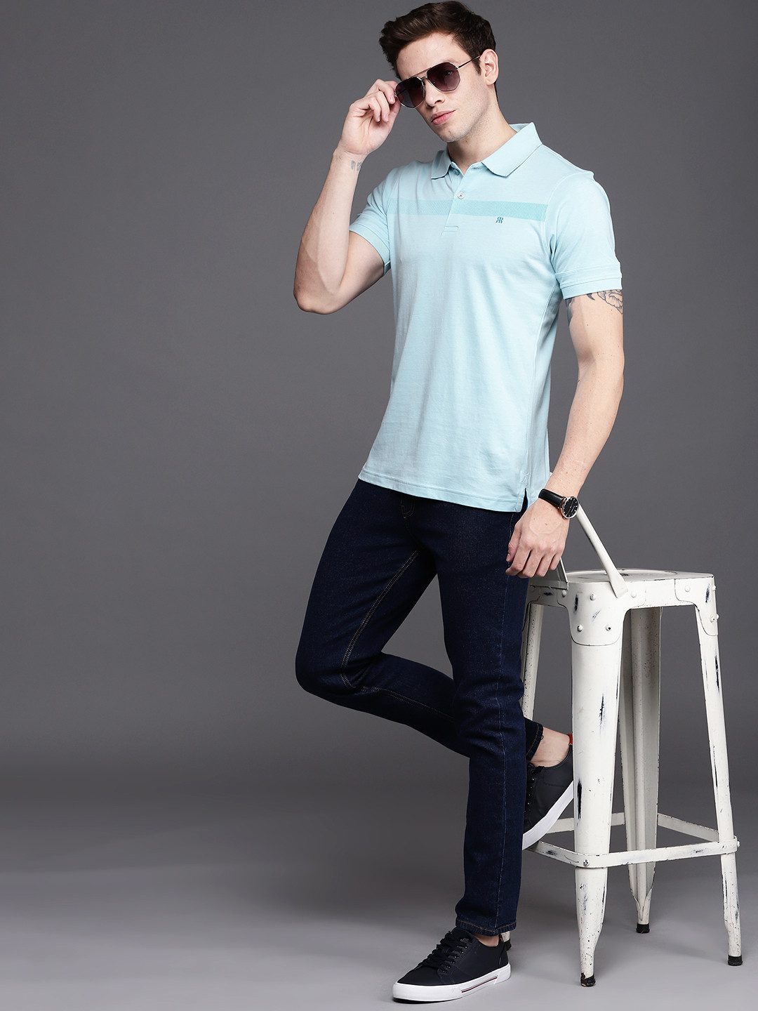 

Raymond Men Blue Polo Collar T-shirt