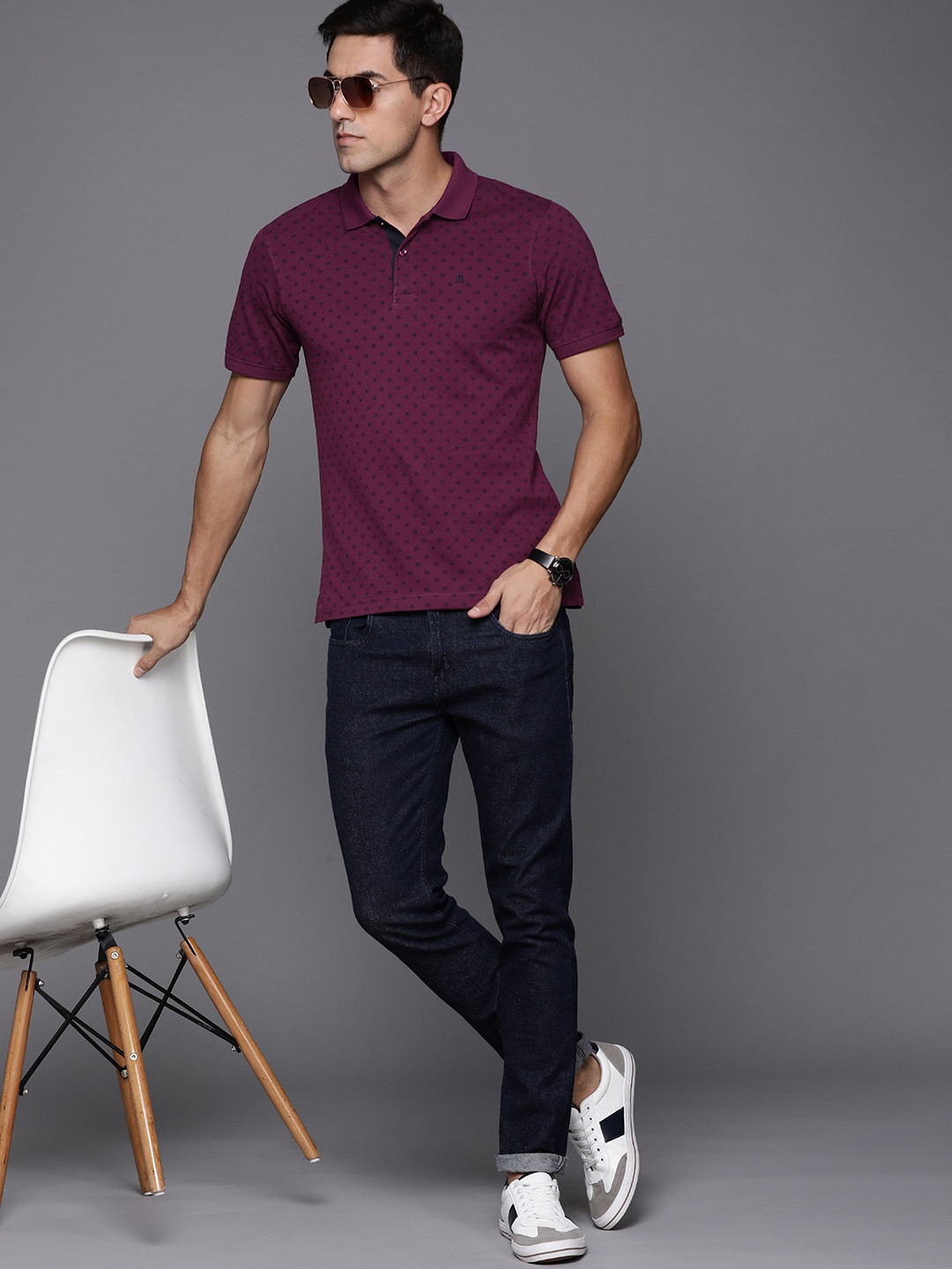 

Raymond Men Purple & Black Pure Cotton Printed Polo Collar T-shirt