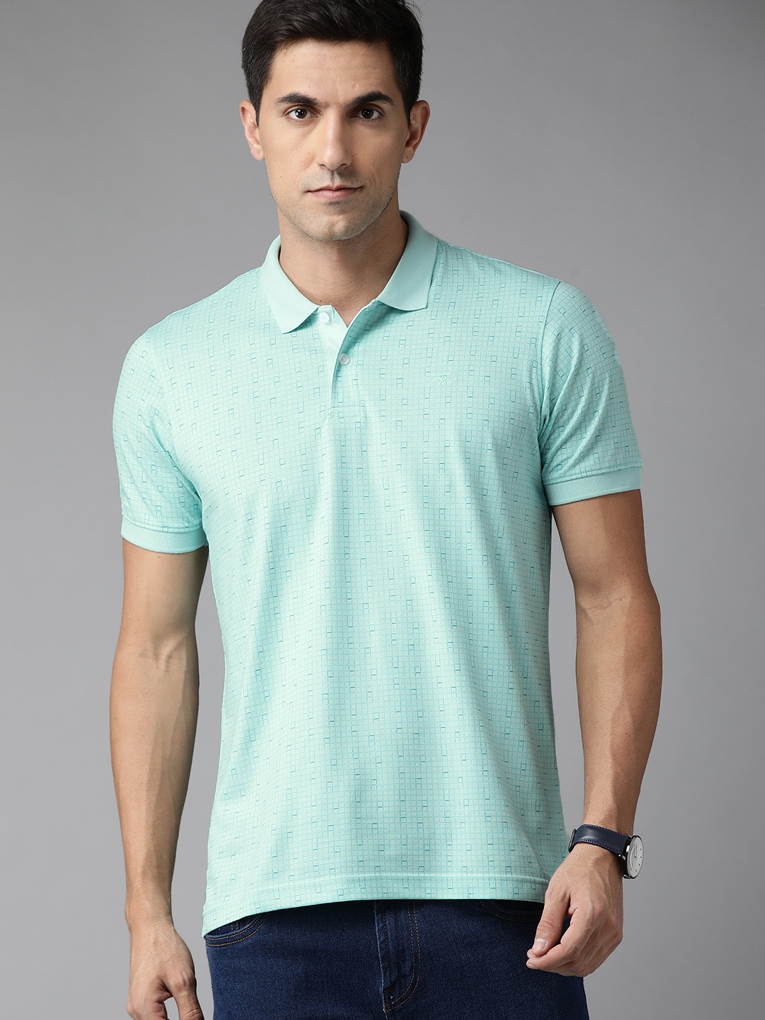 

Park Avenue Men Green Printed Polo Collar Slim Fit T-shirt