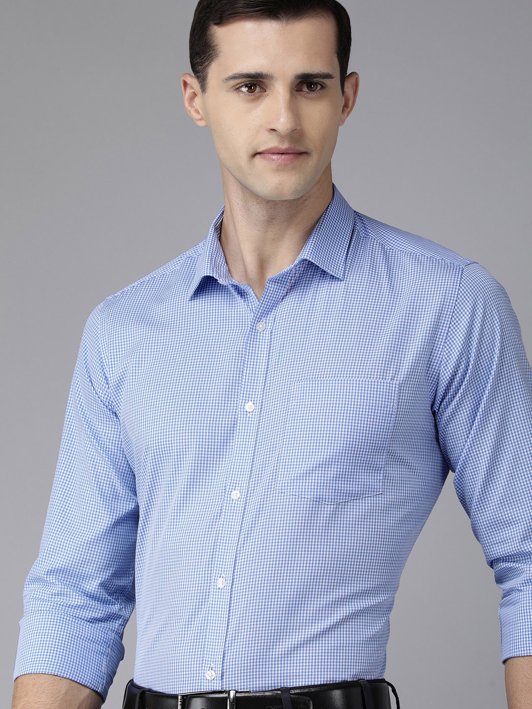 

Park Avenue Men Blue Slim Fit Checked Pure Cotton Formal Shirt