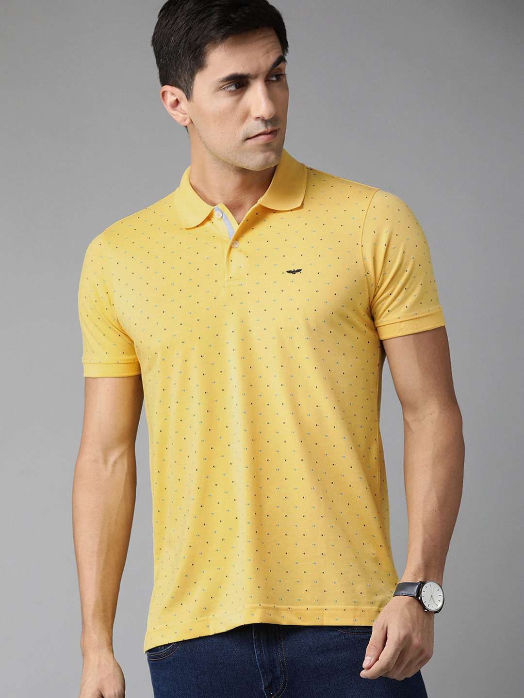 

Park Avenue Men Yellow & Green Printed Polo Collar Slim Fit T-shirt