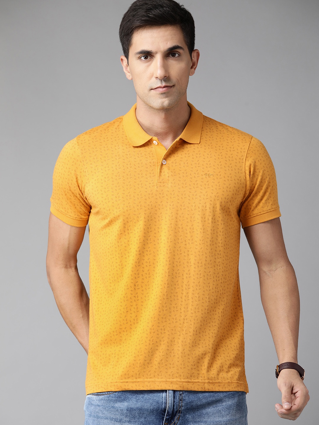 

Park Avenue Men Yellow Printed Polo Collar Slim Fit T-shirt