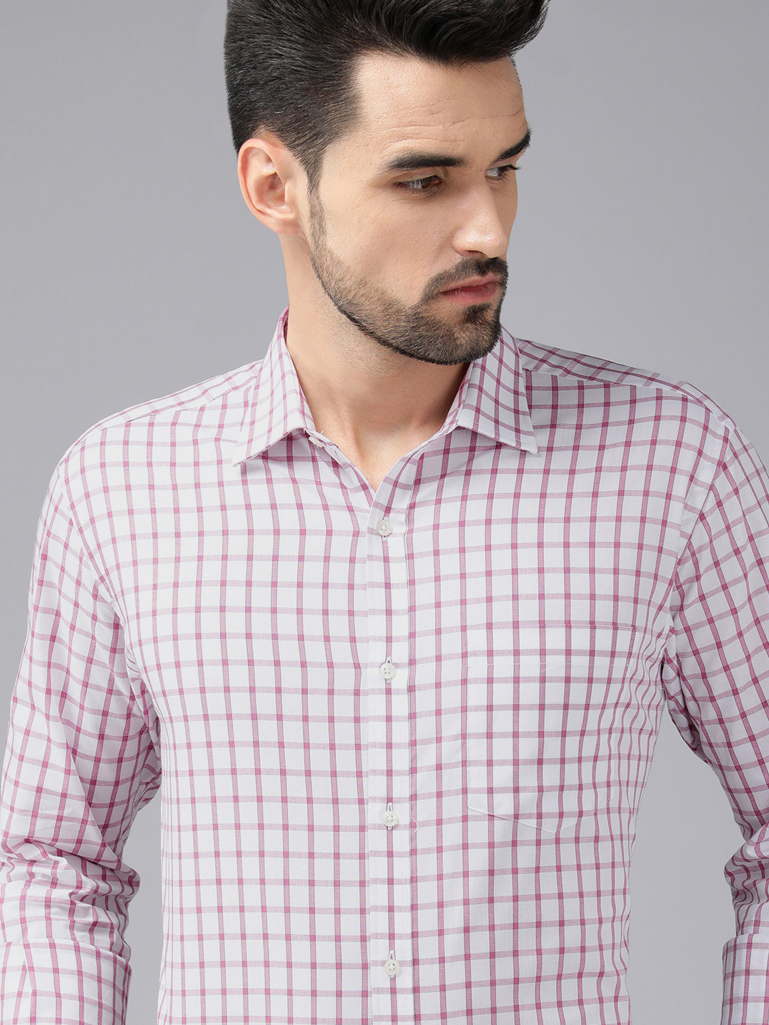 

Park Avenue Men White Slim Fit Checked Formal Shirt