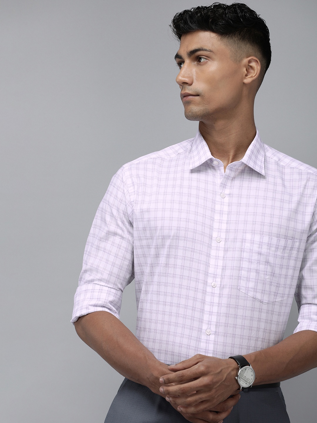 

Park Avenue Slim Fit Tartan Checks Pure Cotton Formal Shirt, White