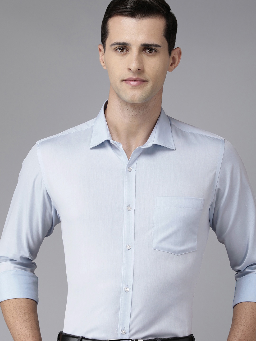

Park Avenue Men Blue Textured Slim Fit Pure Cotton Formal Shirt