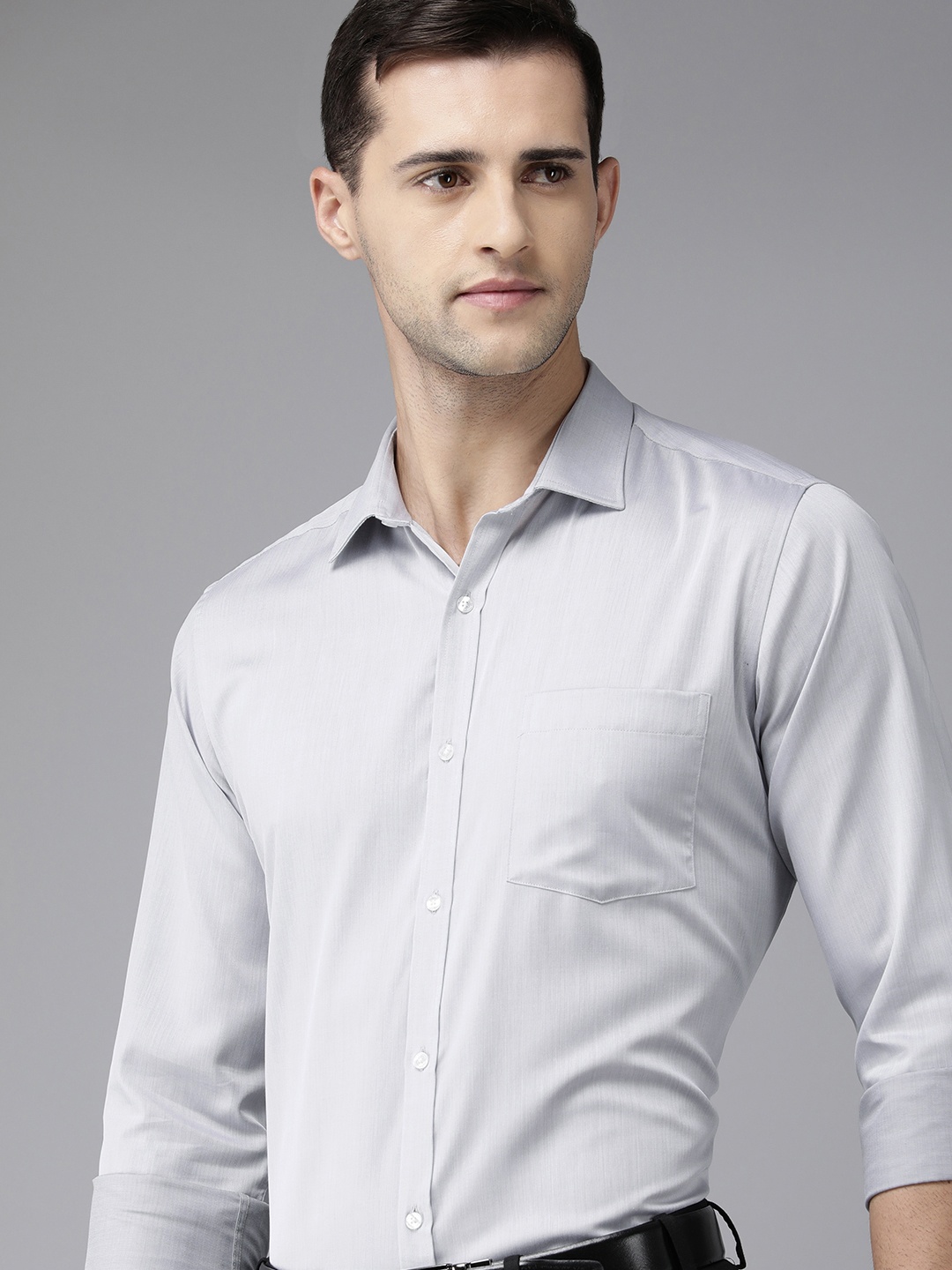 

Park Avenue Men Light Grey Self Design Slim Fit Pure Cotton Formal Shirt