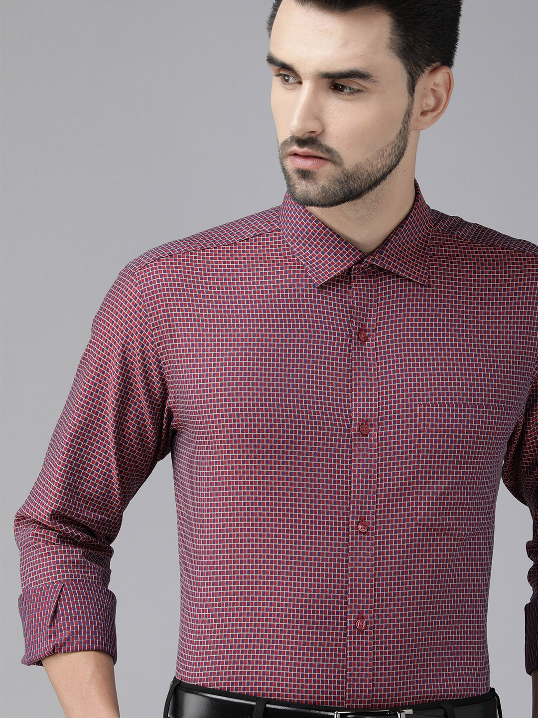 

Park Avenue Men Red & Multicolour Micro Checks Slim Fit Formal Shirt