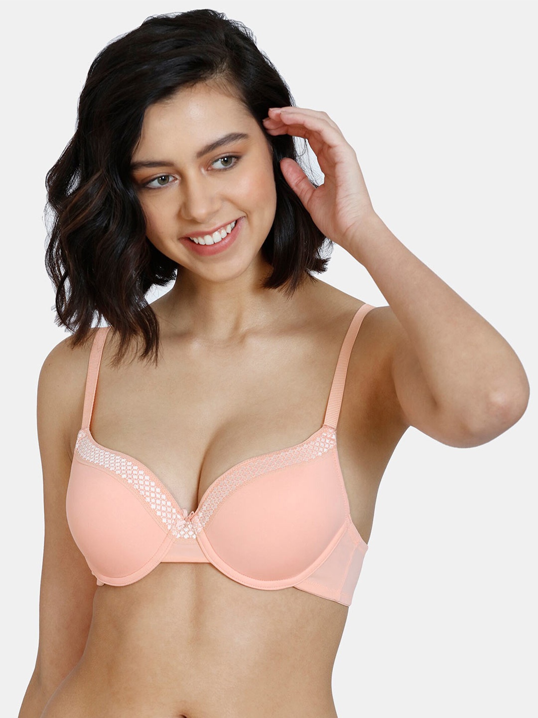 

Zivame Peach & White Underwired Lightly Padded Bra