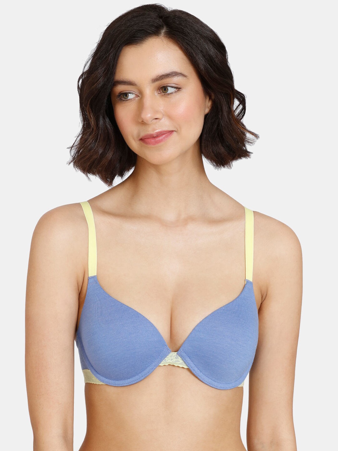 

Zivame Blue & Yellow Underwired Lightly Padded Seamless Push-Up Bra ZI113EFASH0BLUE