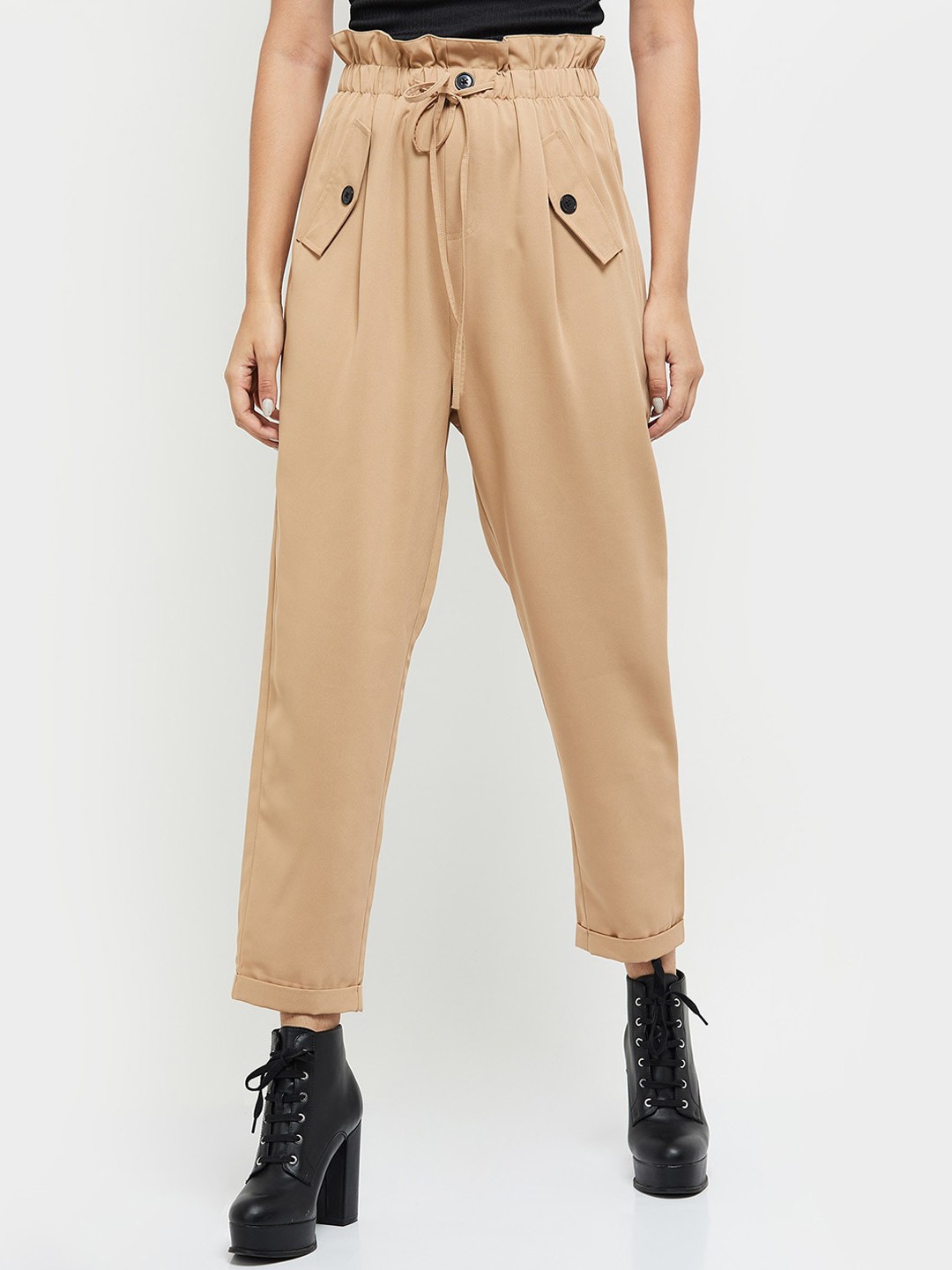 

max Women Brown Pleated Trousers