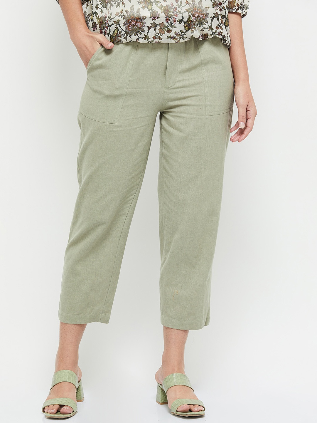 

max Women Green Cropped Trousers