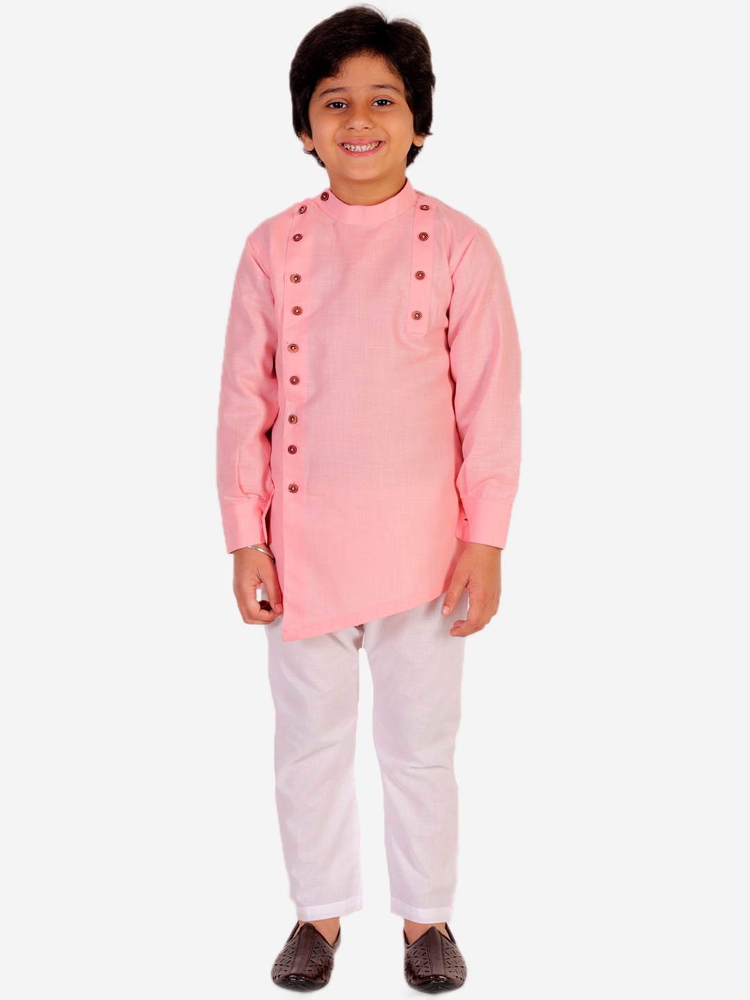 

Superminis Boys Pink Solid Pure Cotton Kurta with Pyjamas