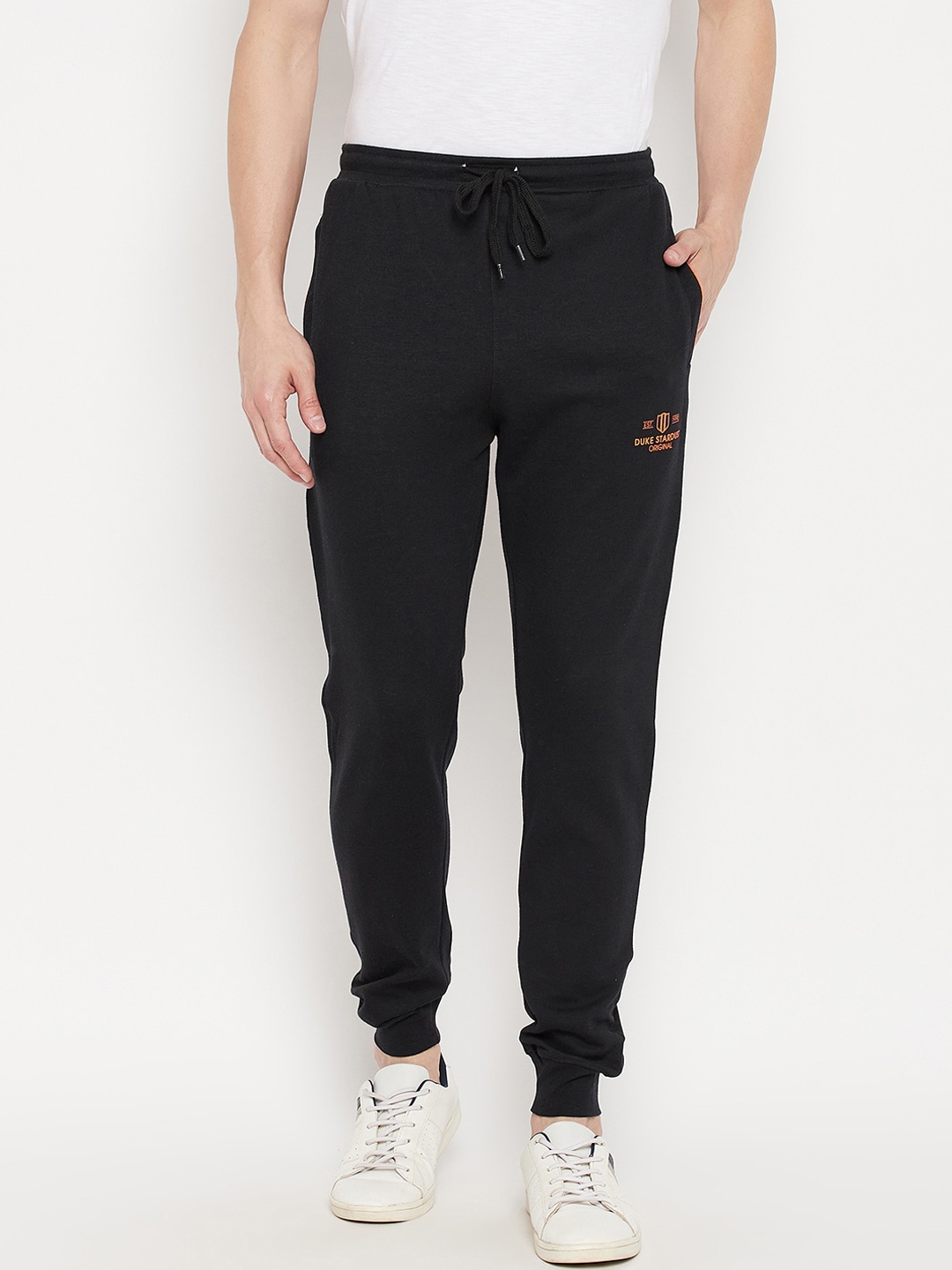 

Duke Men Black Solid Slim-Fit Cotton Joggers