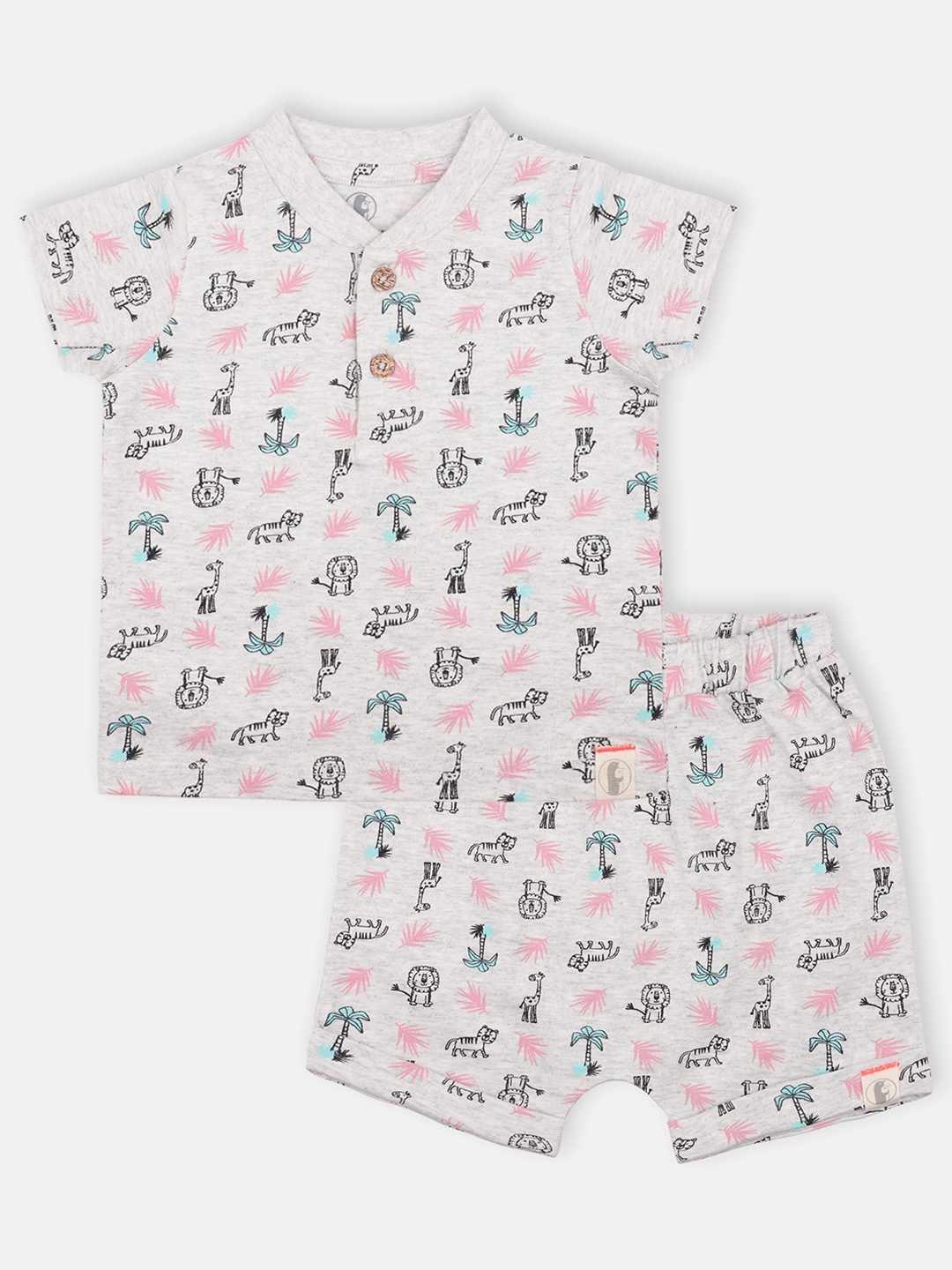 

Babysafe Boys Grey Melange & Grey Melange Printed T-shirt with Shorts