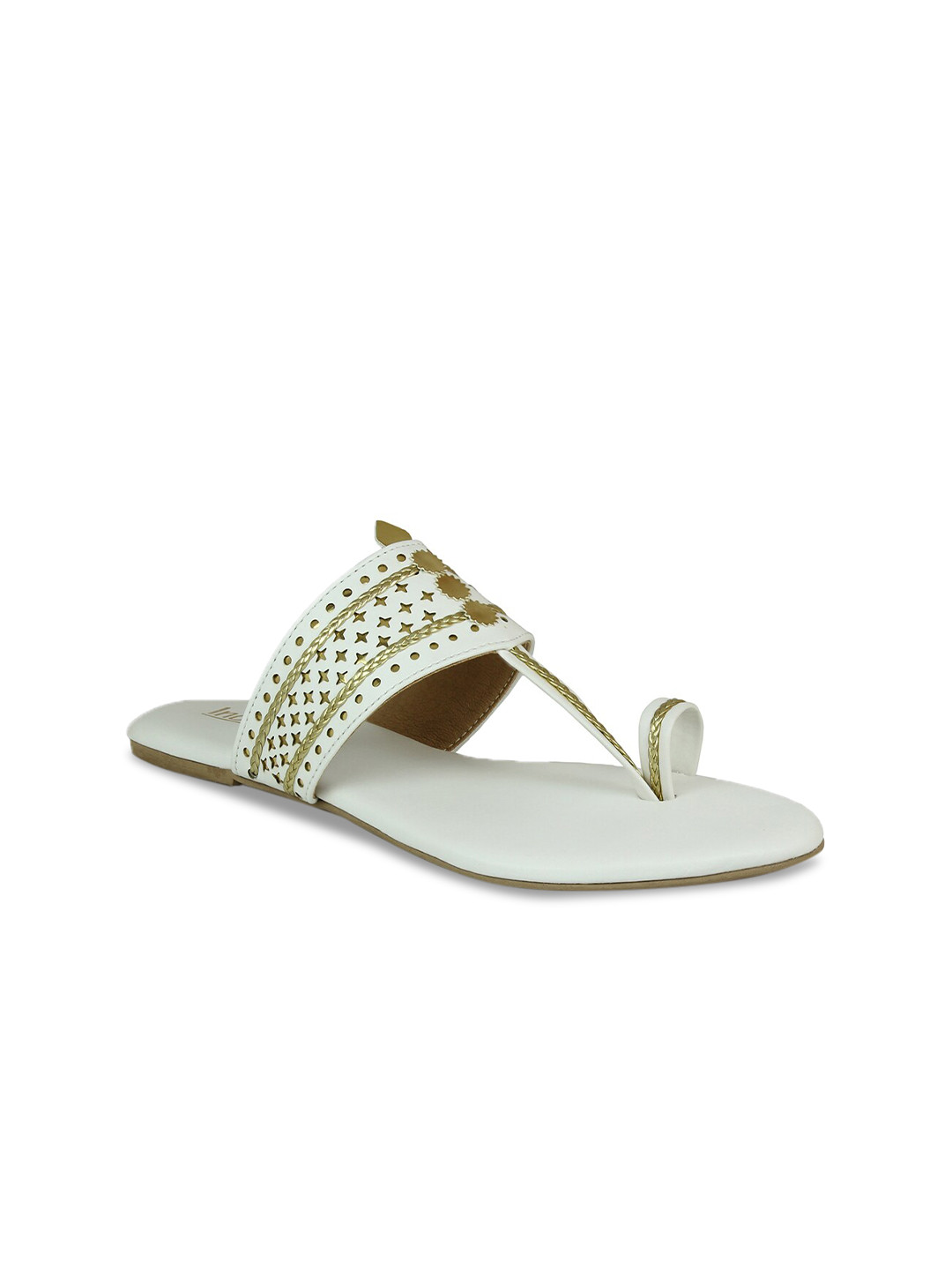 

Inc 5 Women White Textured One Toe Flats with Laser Cuts