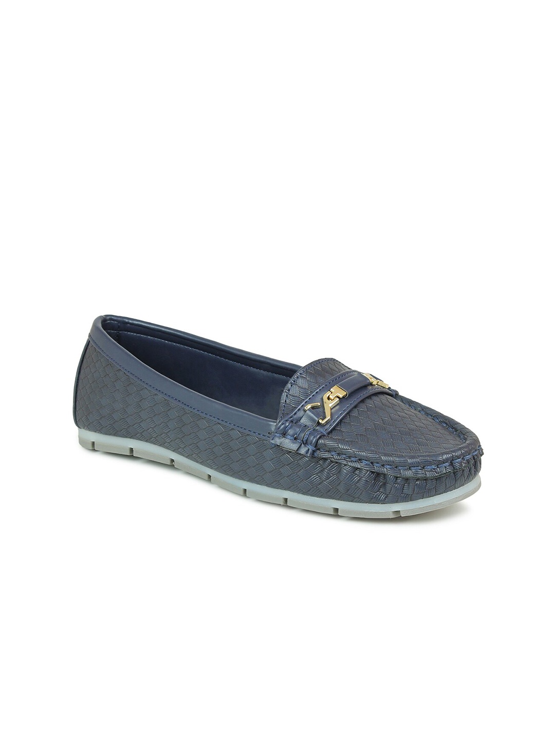 

Inc 5 Women Navy Blue Textured Horsebit Loafers