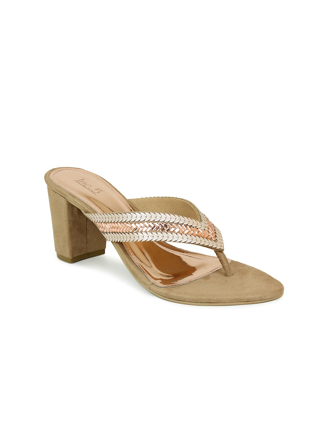 

Inc 5 Gold-Toned Embellished Ethnic Block Sandals
