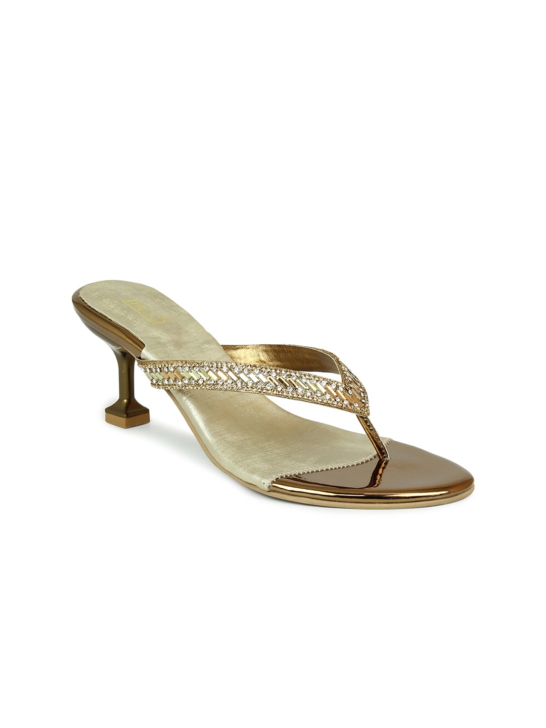 

Inc 5 Gold-Toned & Brown Embellished Ethnic Sandals