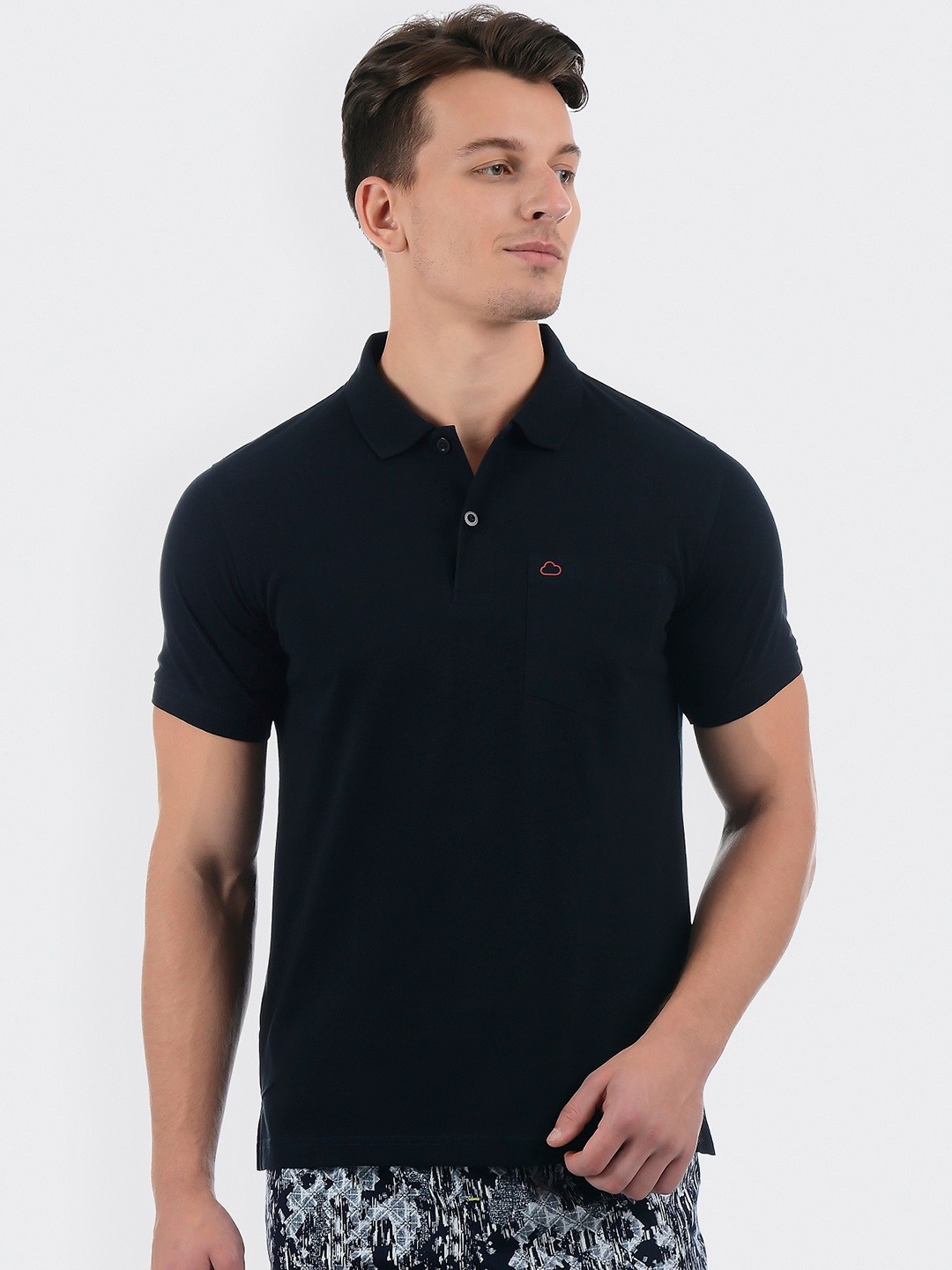 

Sweet Dreams Men Navy Blue Solid Polo Collar Lounge T-shirt