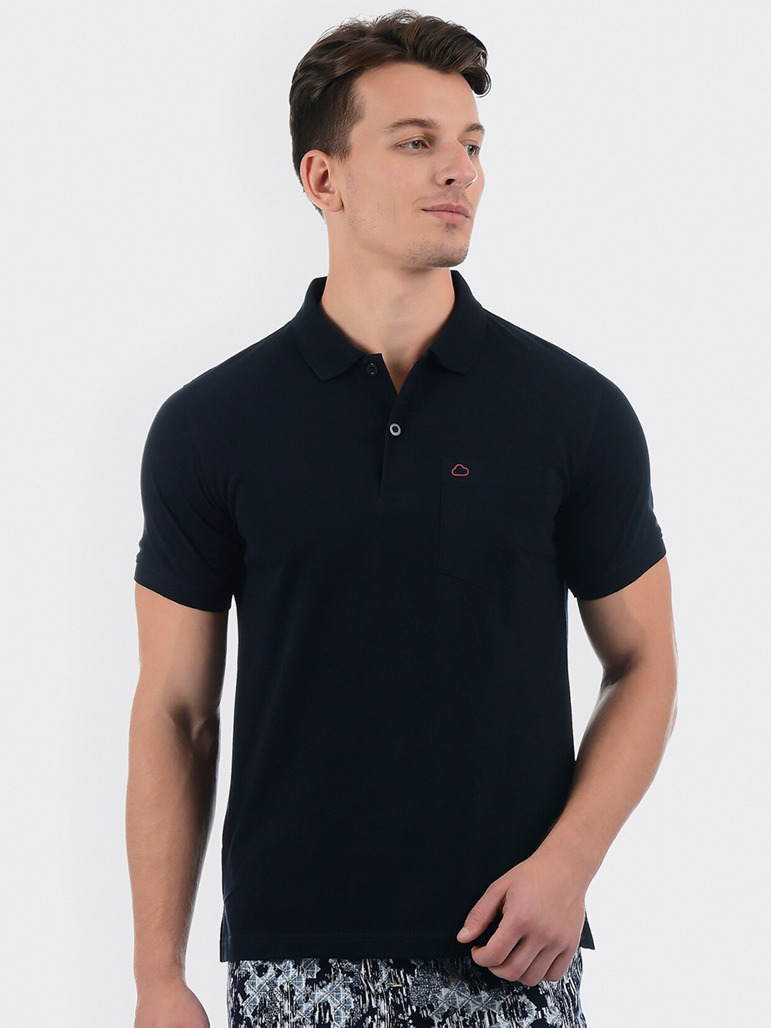 Sweet Dreams Men Navy Blue Solid Cotton Blend Lounge T-Shirt