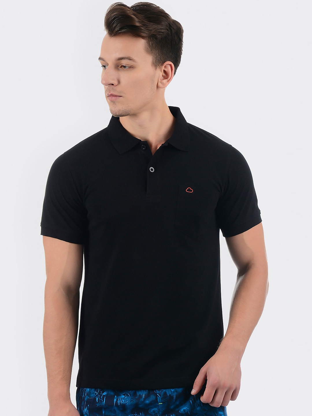 

Sweet Dreams Men Black Solid Polo Collar Cotton Lounge T-shirt