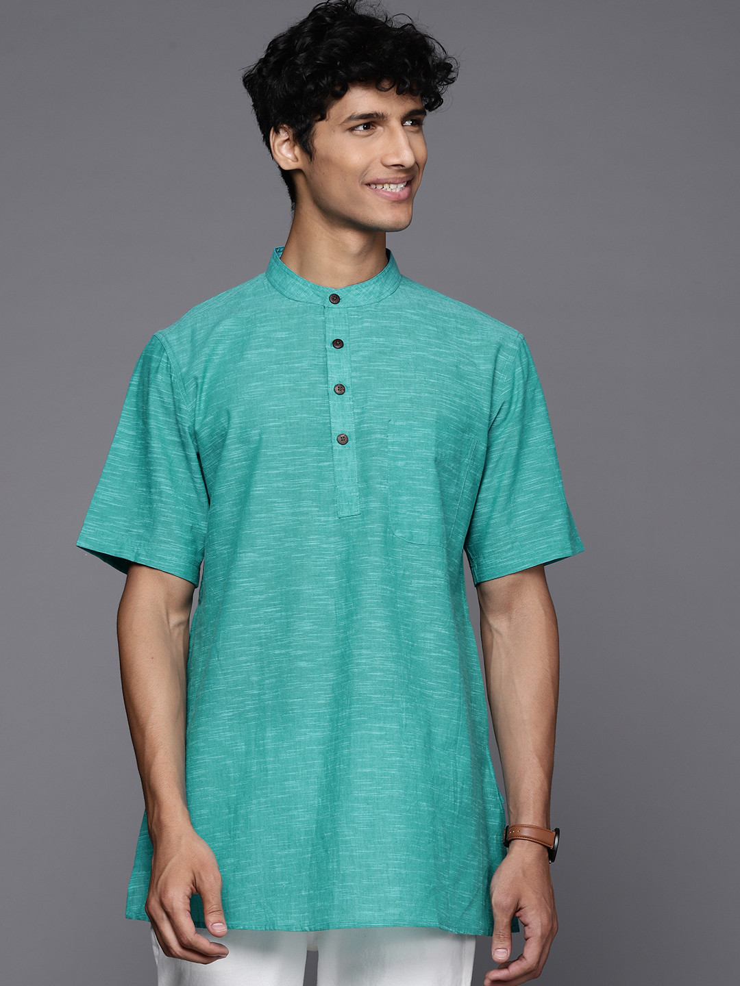 

Fabindia Men Teal Blue Solid Kurta