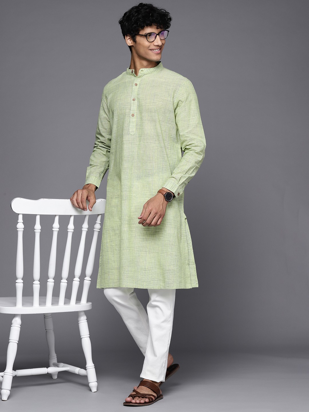 

Fabindia Men Green Micro Checked Kurta