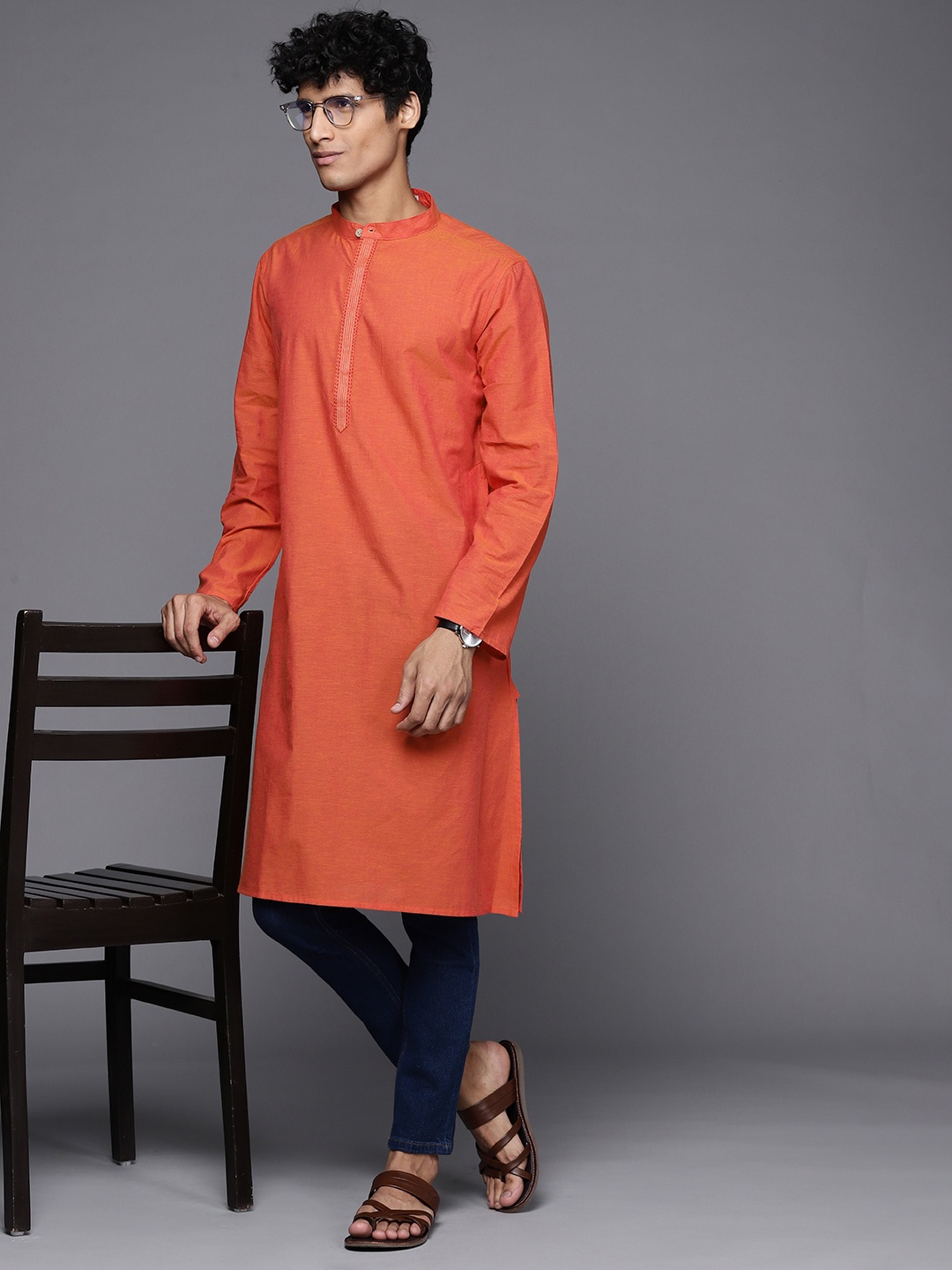 

Fabindia Men Rust Orange Solid Kurta