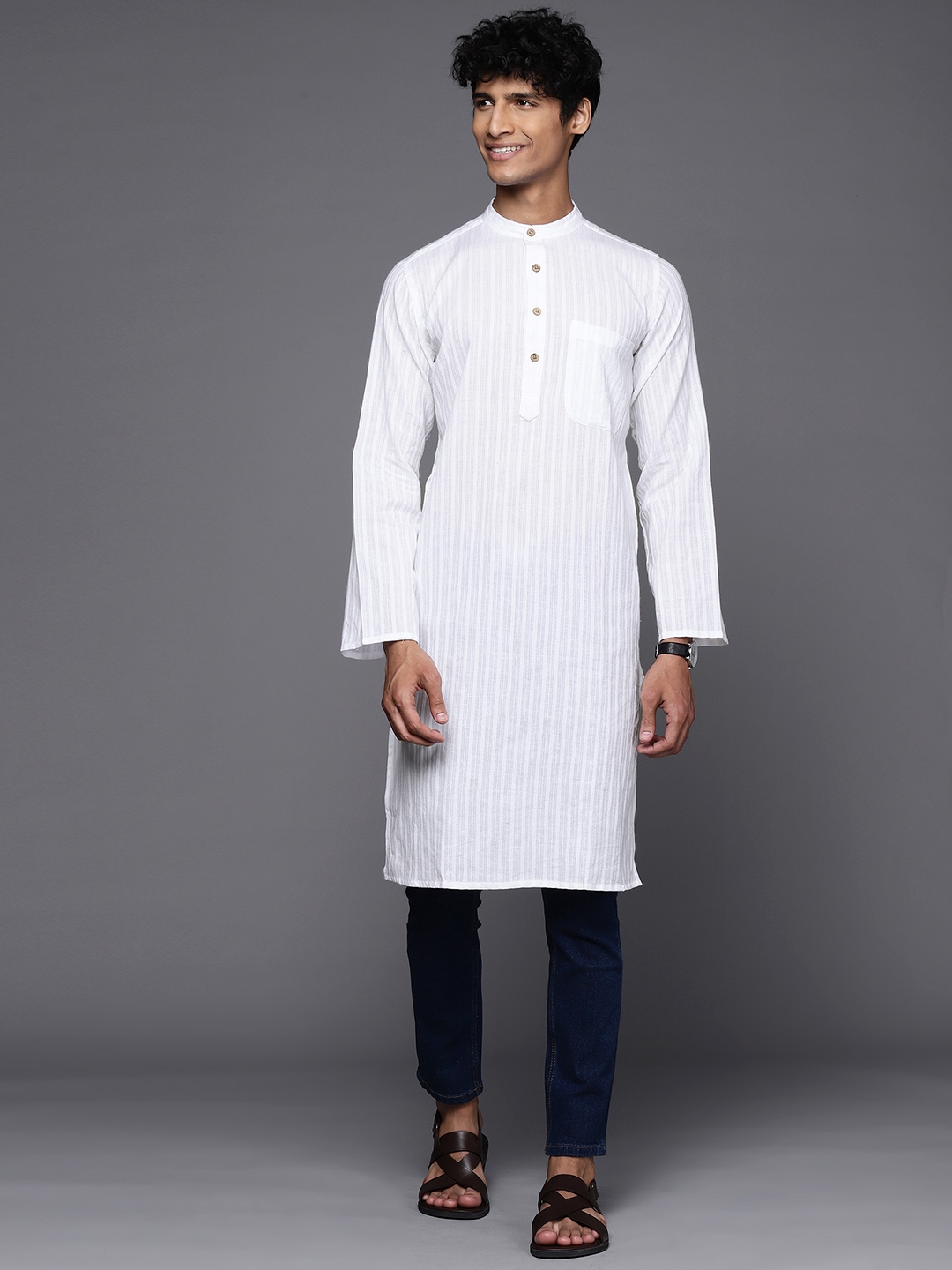 

Fabindia Men White Striped Kurta