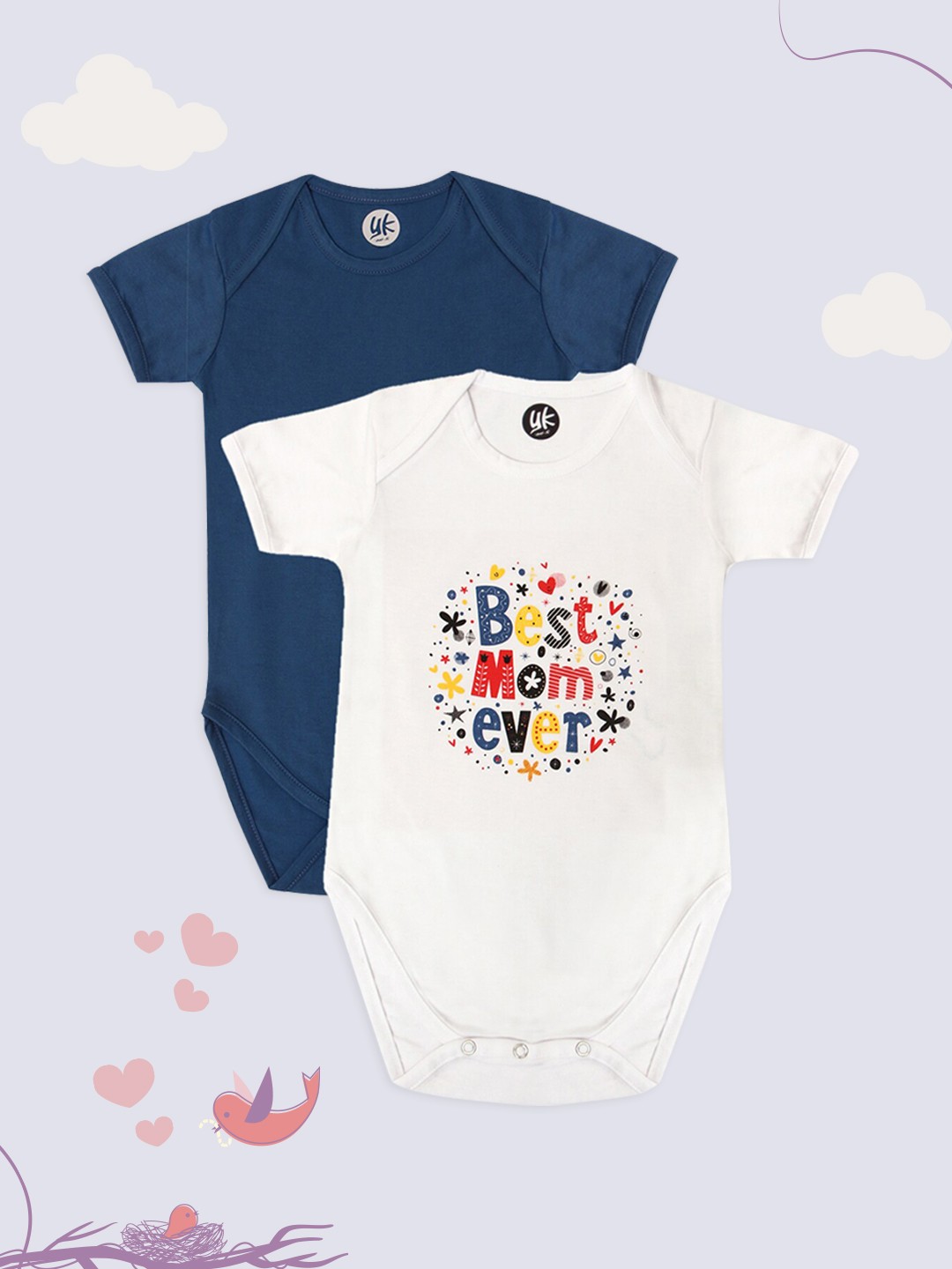 

YK Infant Boys White Navy Blue Pack Of 2 White Navy Blue Printed Bodysuit