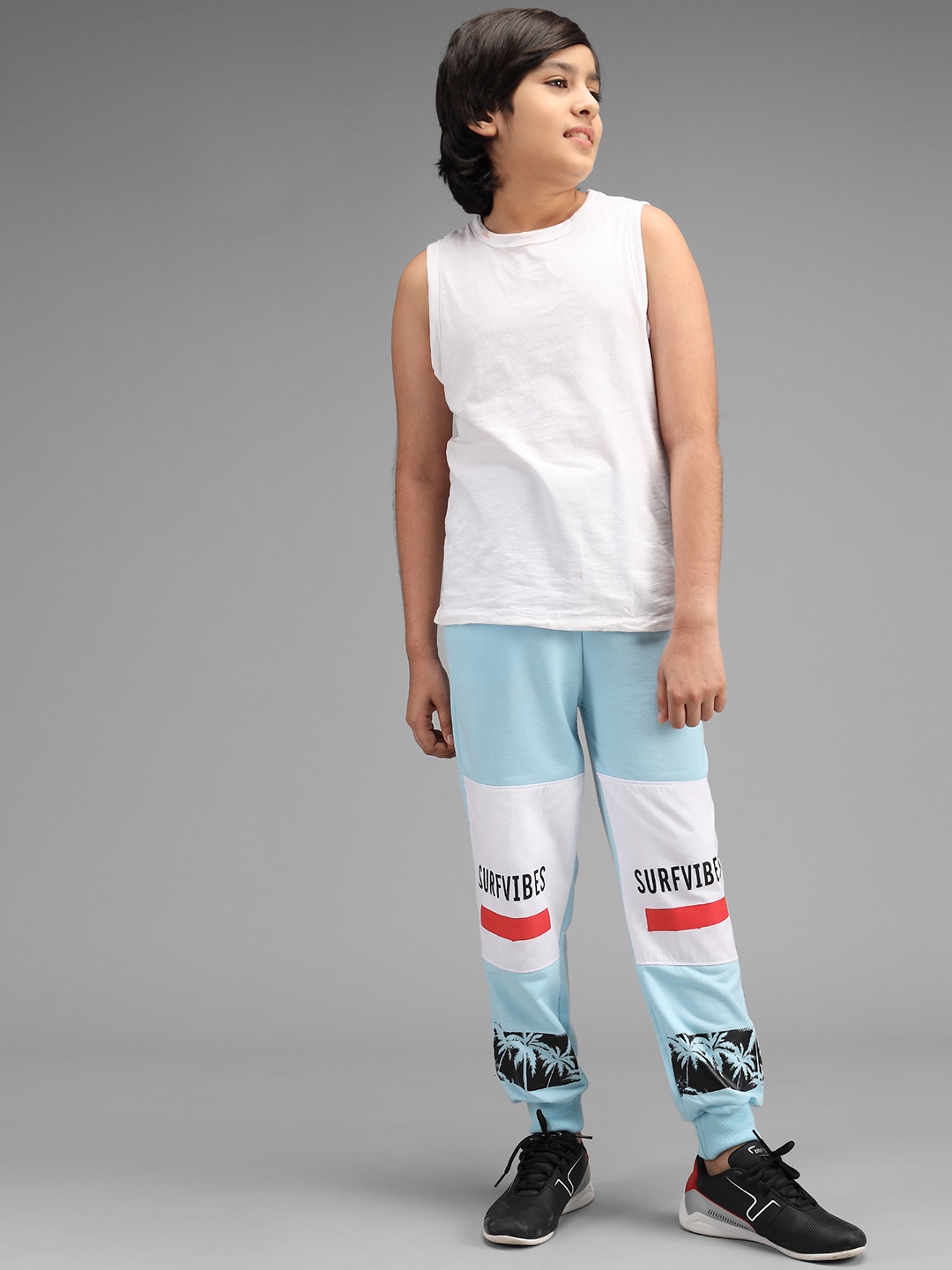 

Nick and Jones Kids Blue & White Colourblocked Pure Cotton Joggers
